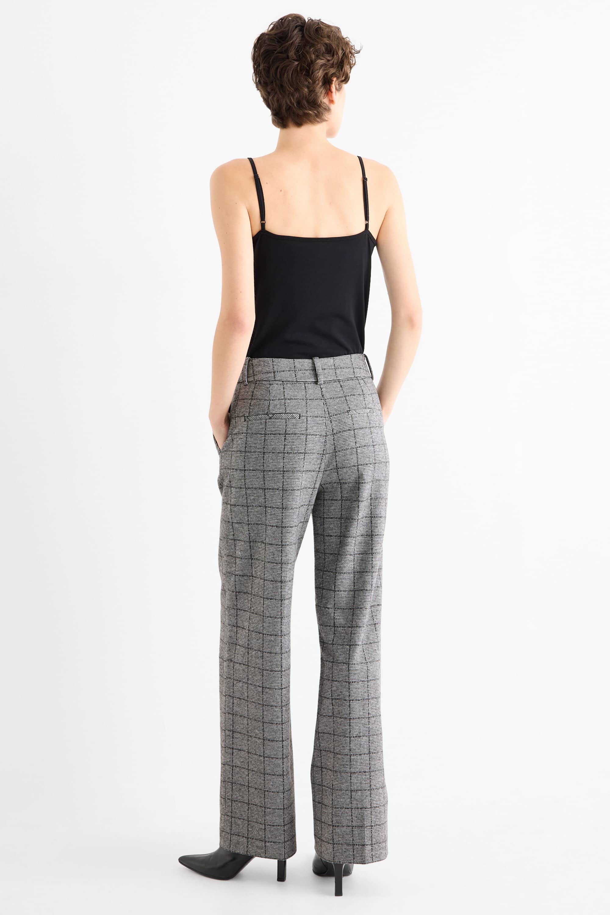 Business trousers - mid-rise waist - relaxed fit - check gray