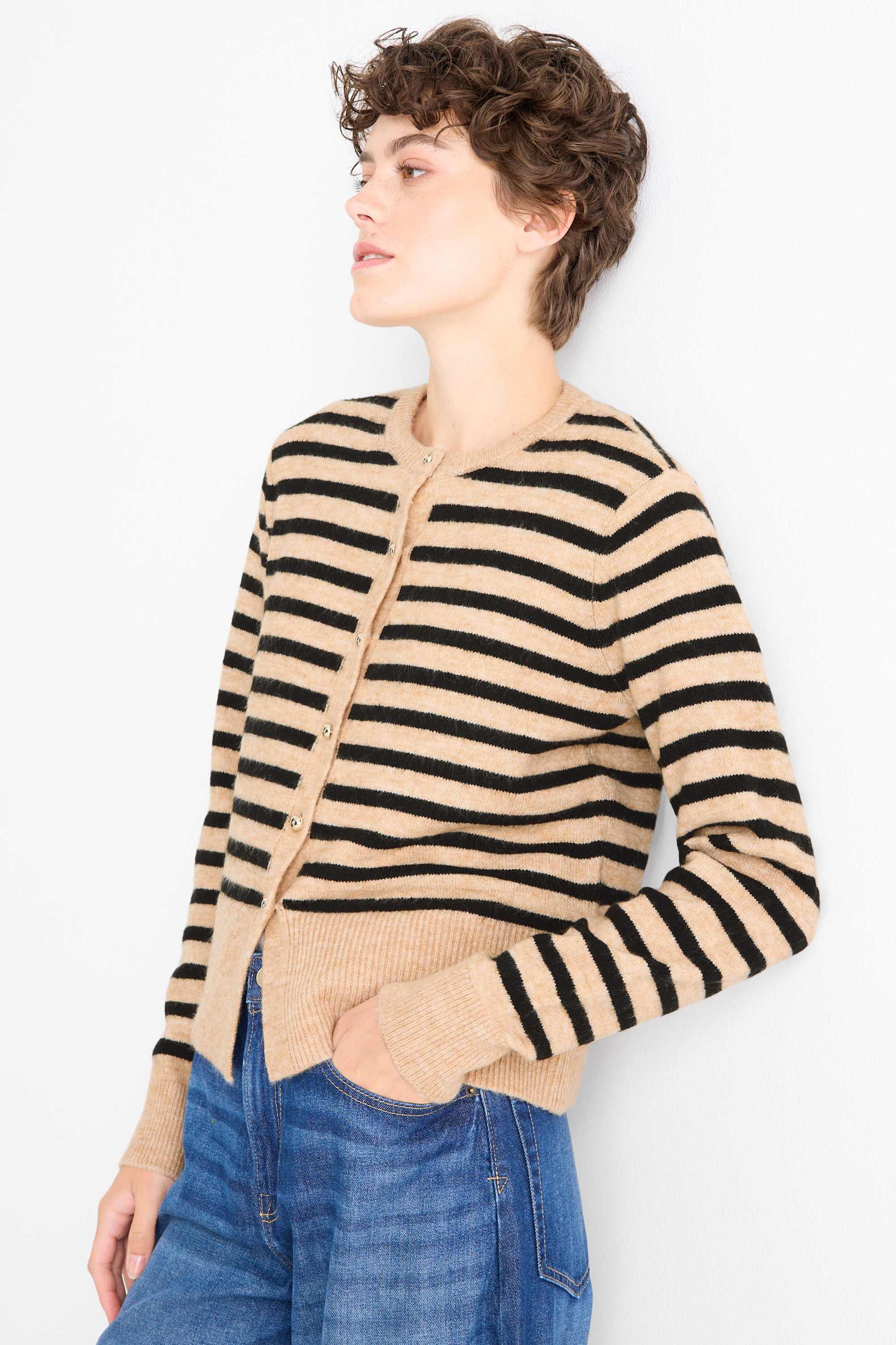 Cardigan - striped black / beige