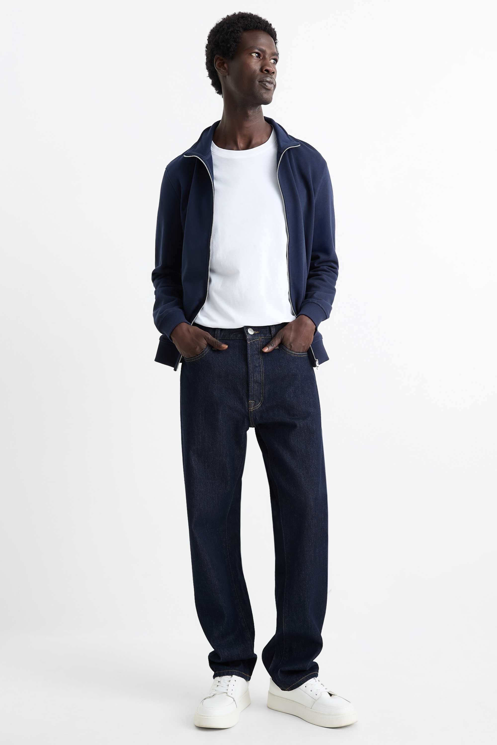 Regular jeans with button fly denim-dark blue