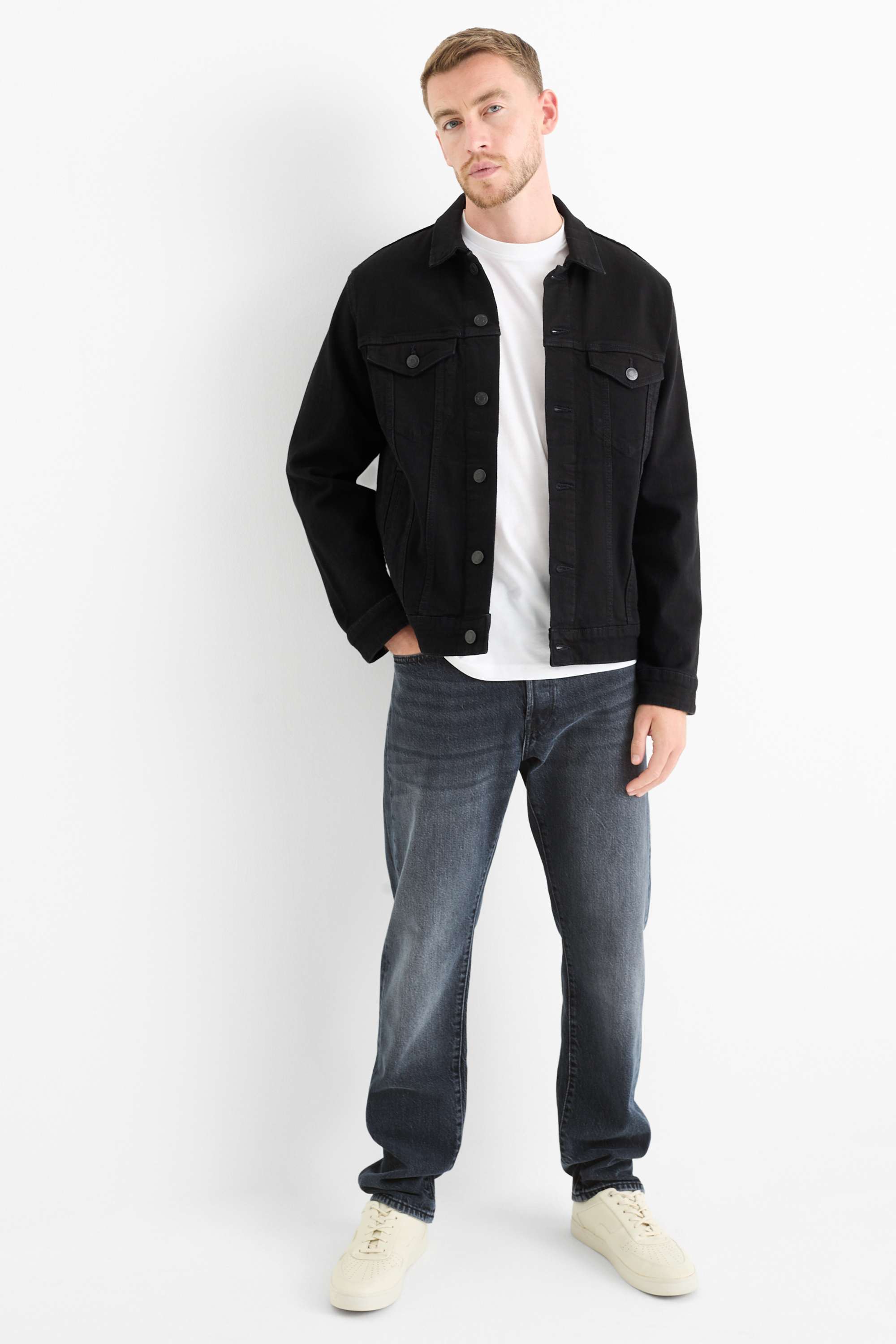 Regular jeans with button fly denim-dark blue