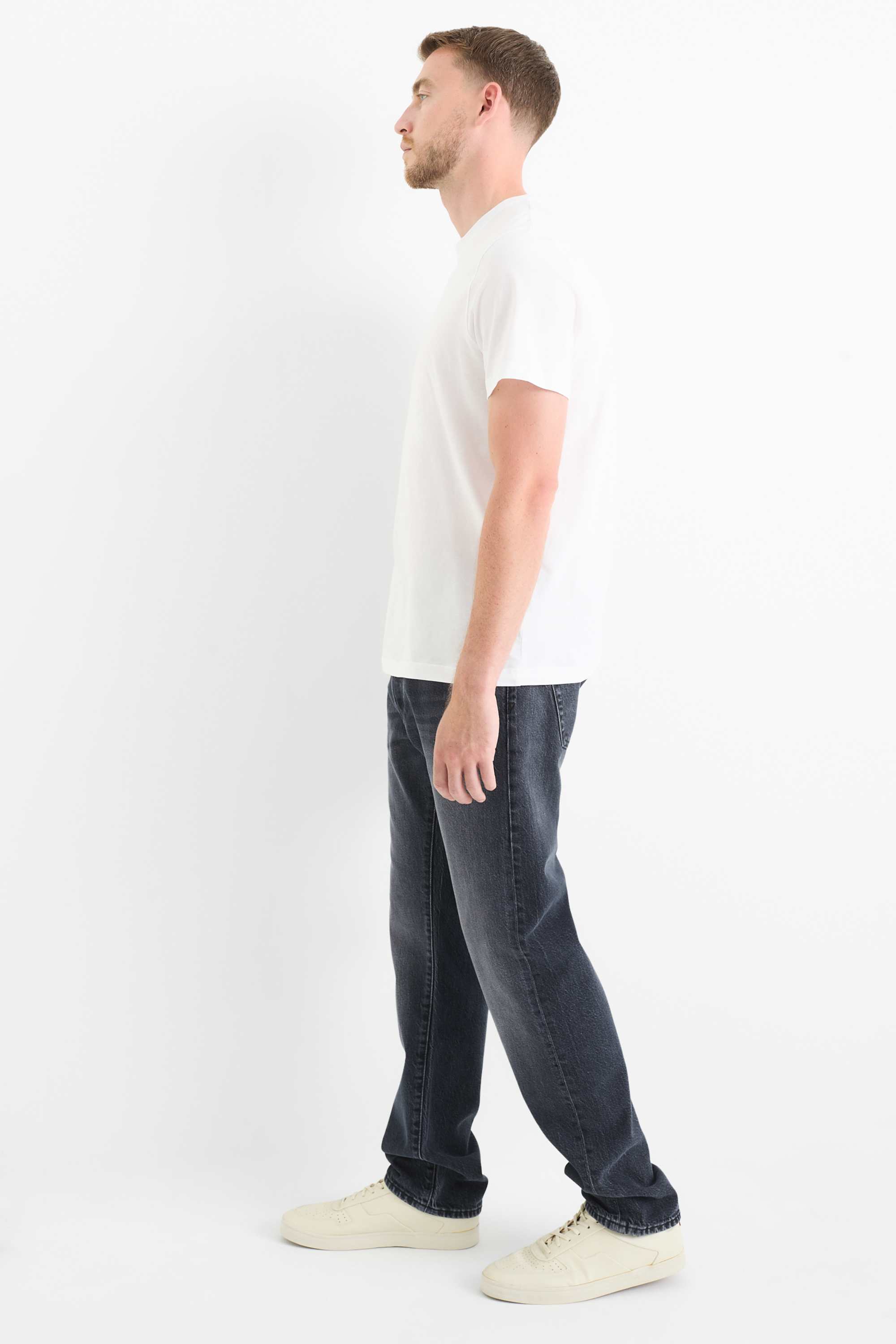 Regular jeans with button fly denim-dark blue