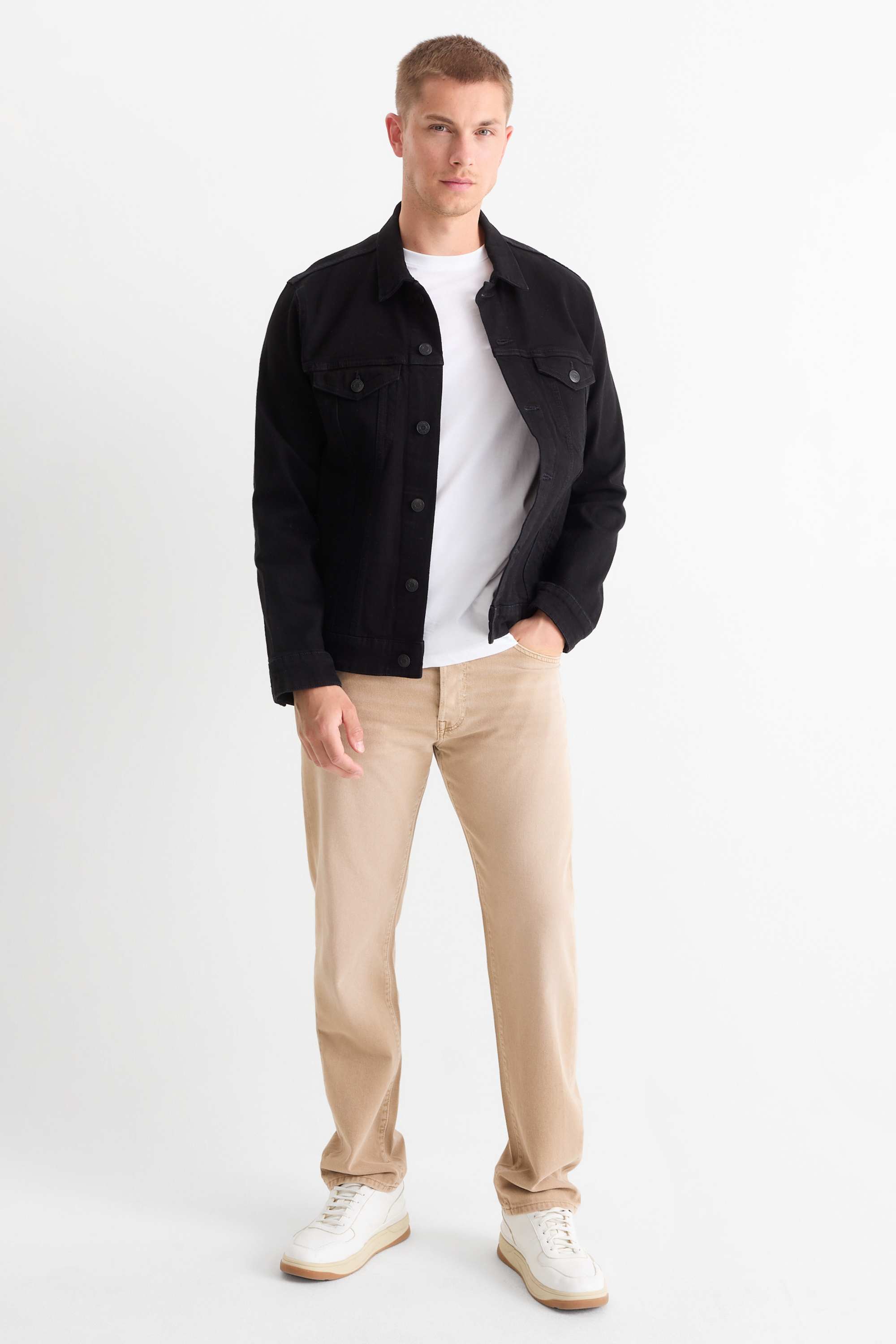 Regular jeans with button fly light beige