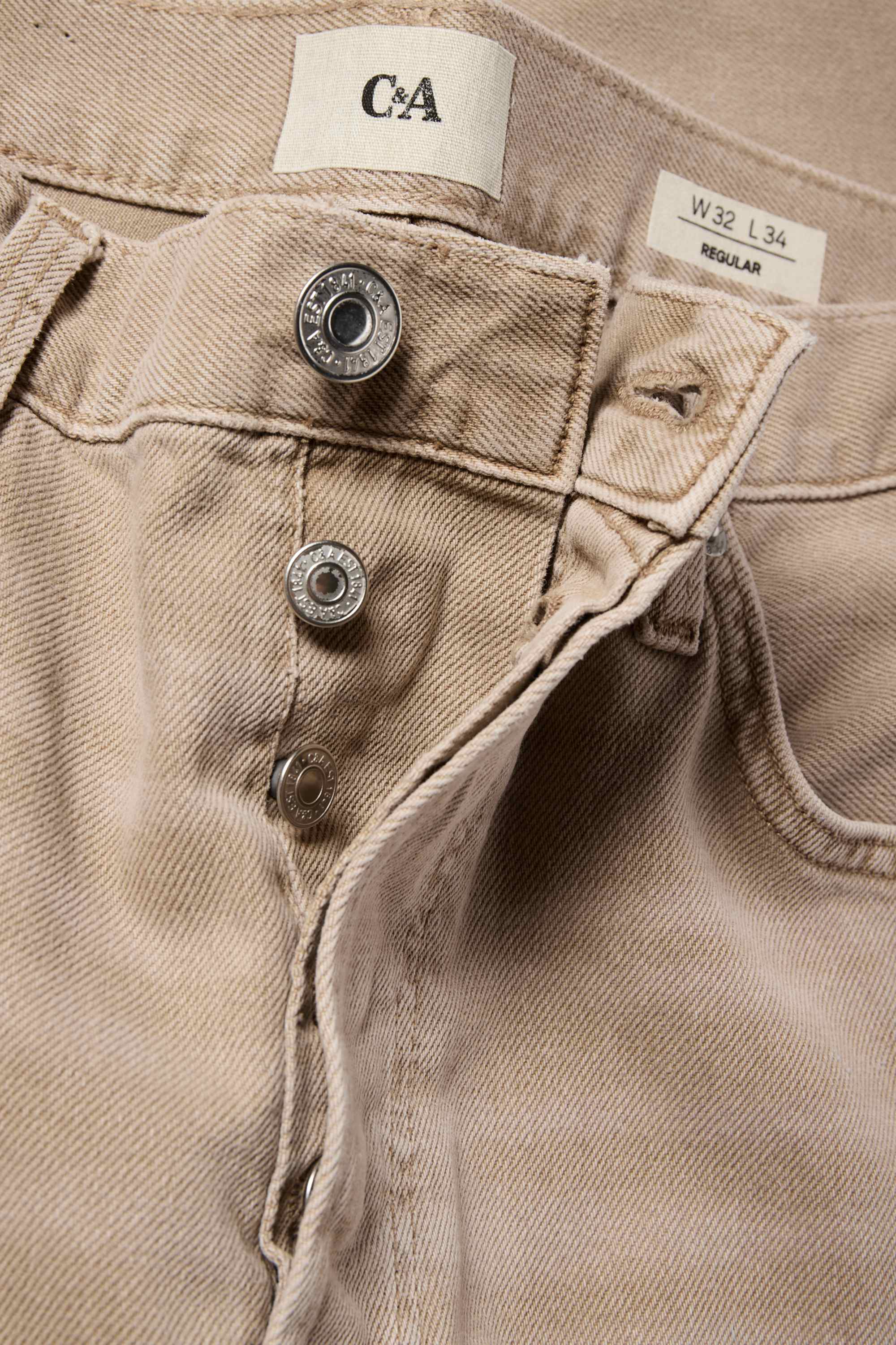 Regular jeans with button fly light beige
