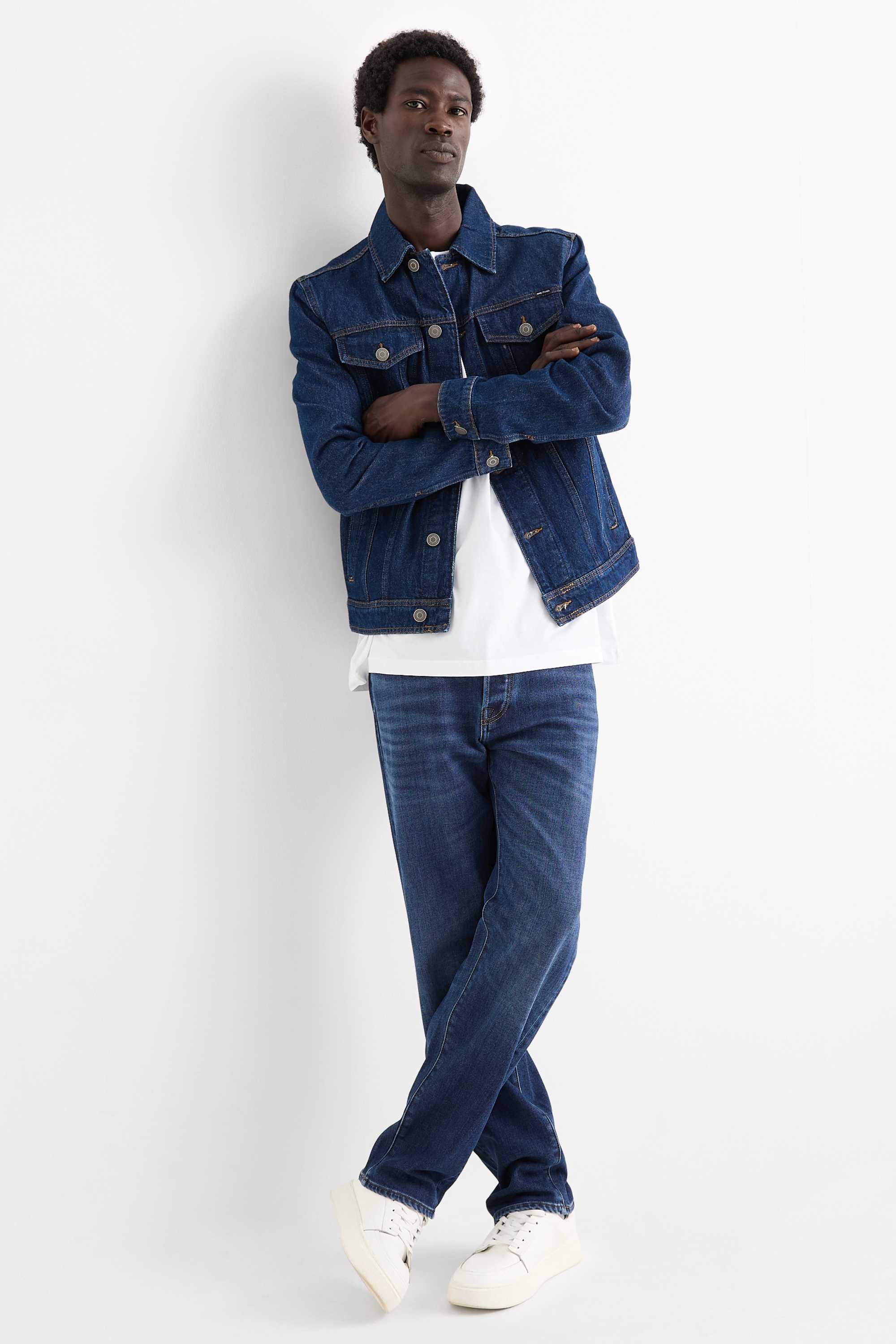 Regular jeans with button fly - thermal jeans - LYCRA® blue denim