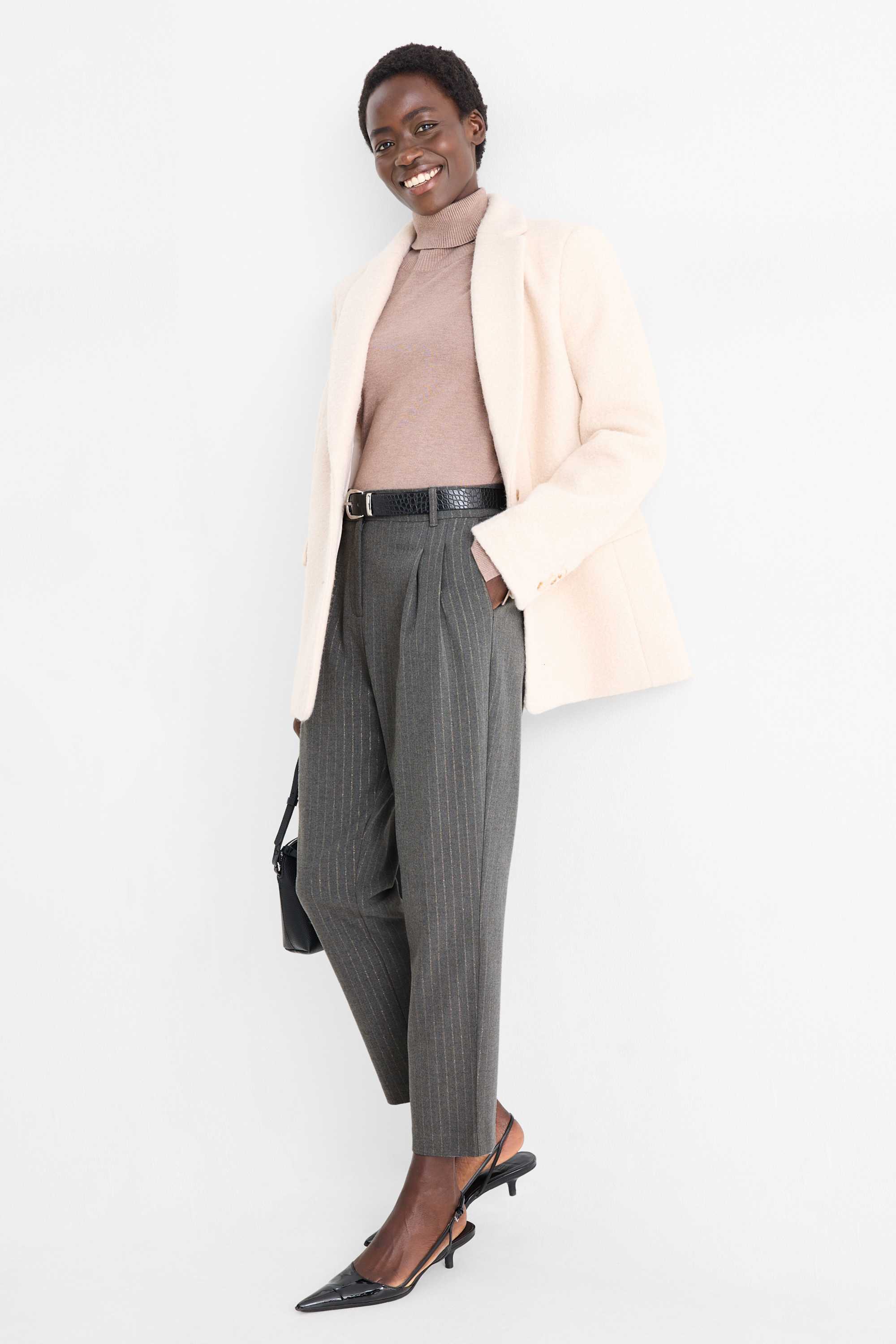 Cloth trousers - high-rise waist - tapered fit - pinstripes dark gray