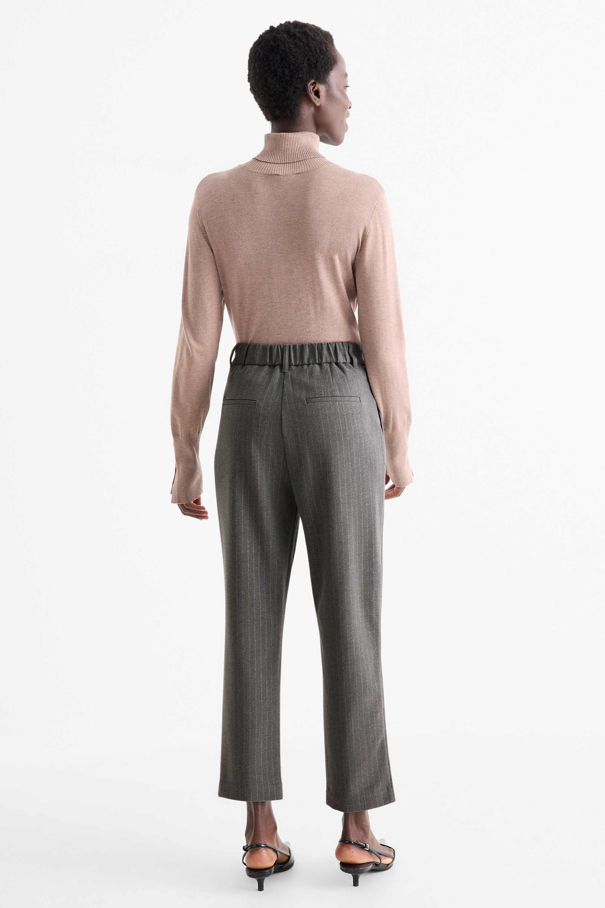 Cloth trousers - high-rise waist - tapered fit - pinstripes dark gray