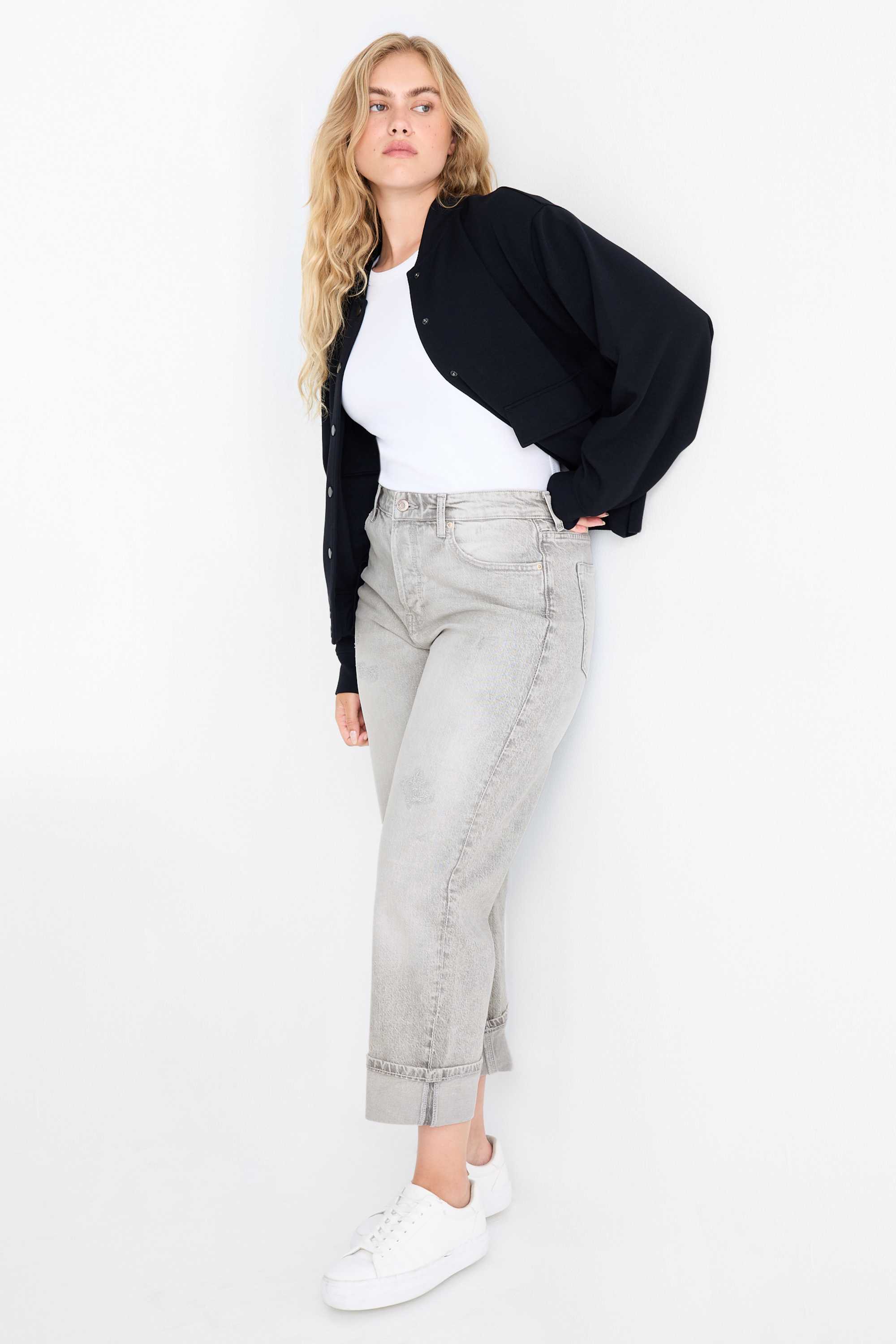 Boyfriend jeans - mid-rise waist - LYCRA® denim-gray