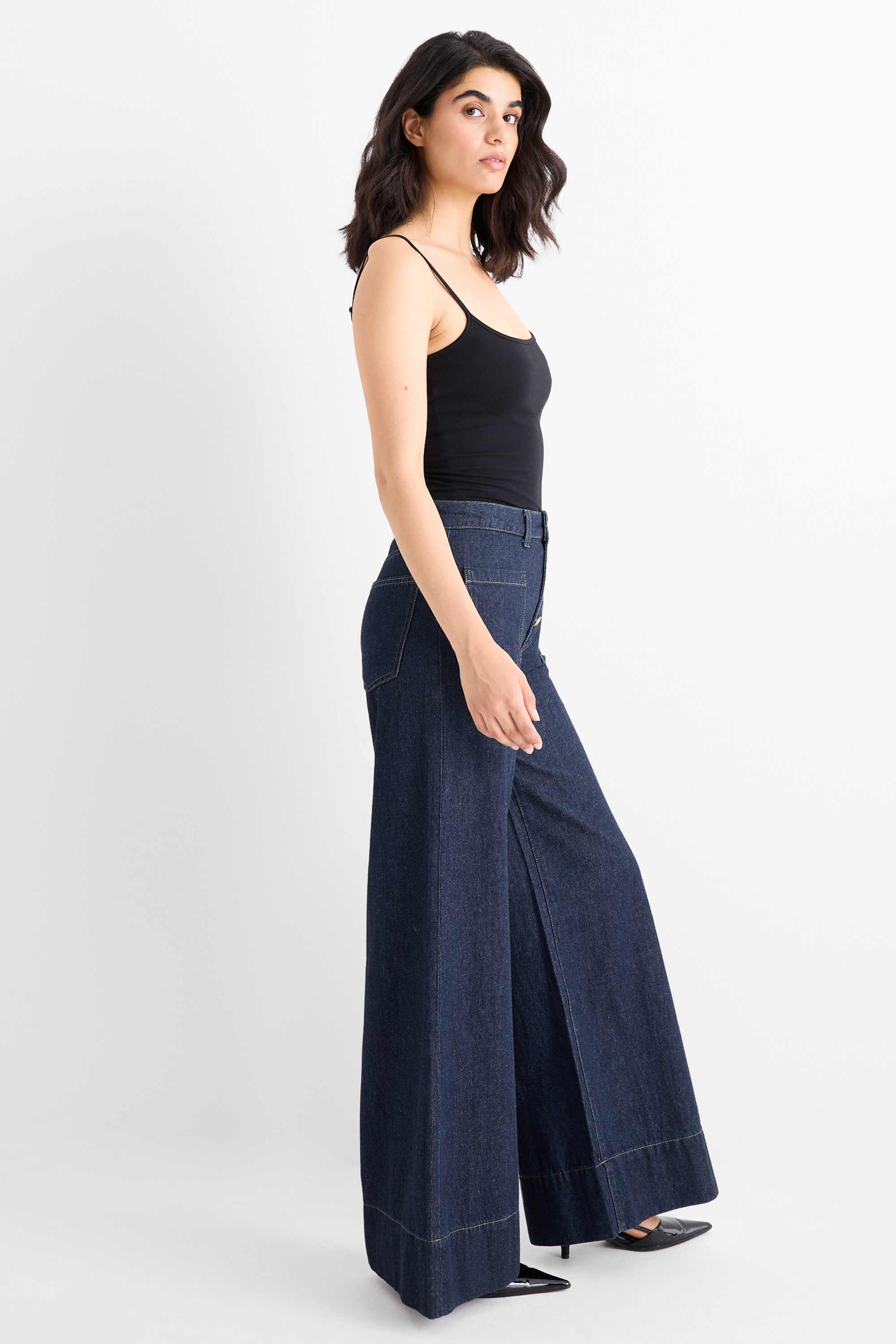 Wide leg jeans - high waist denim-dark blue