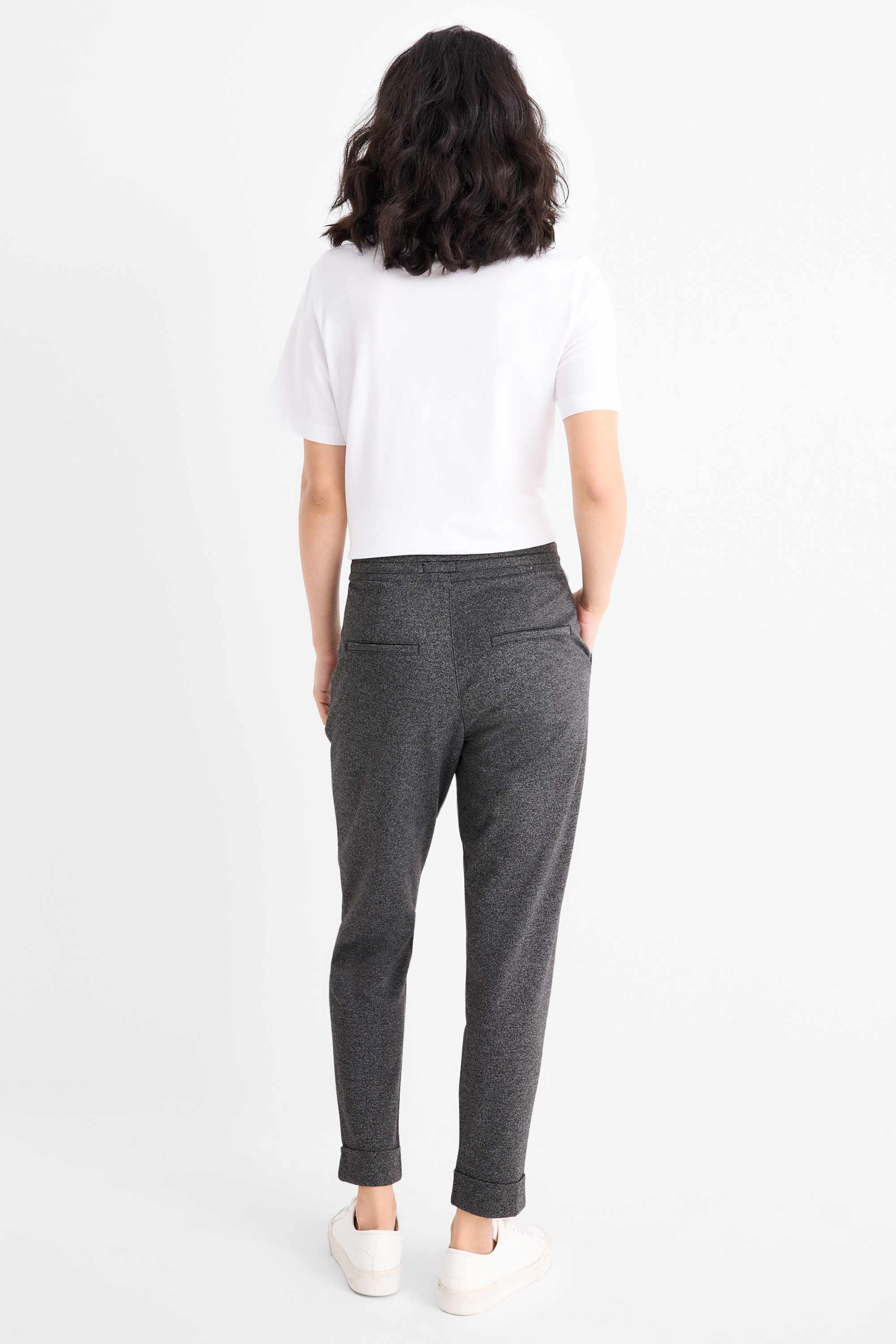 Jersey trousers - mid-rise waist - tapered fit - textured dark gray
