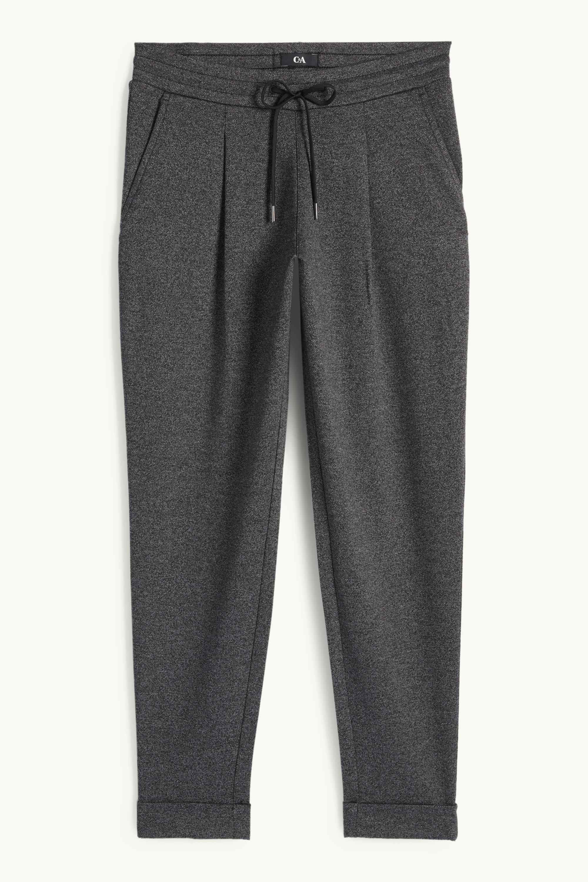 Jersey trousers - mid-rise waist - tapered fit - textured dark gray
