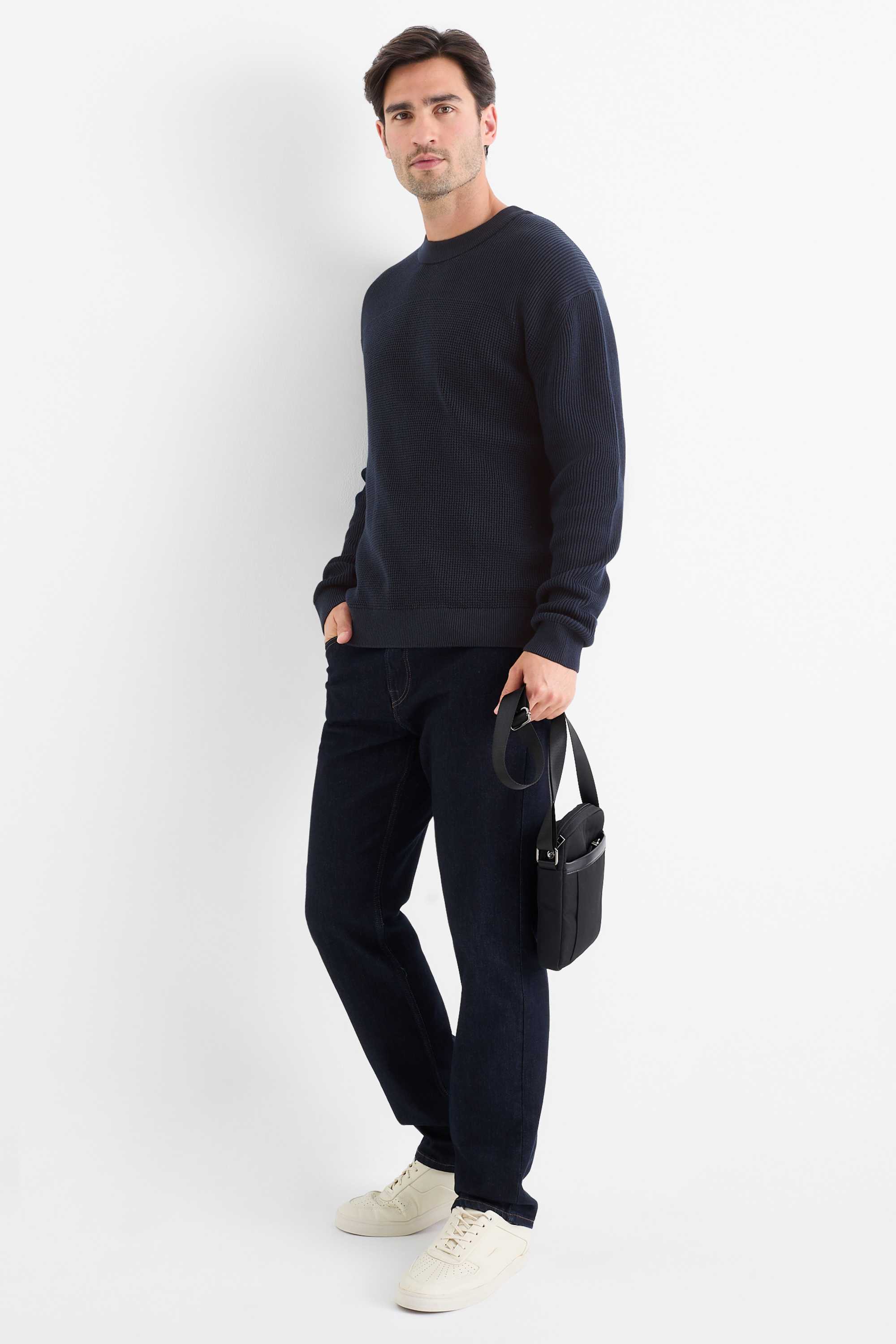 Jumper - textured dark blue