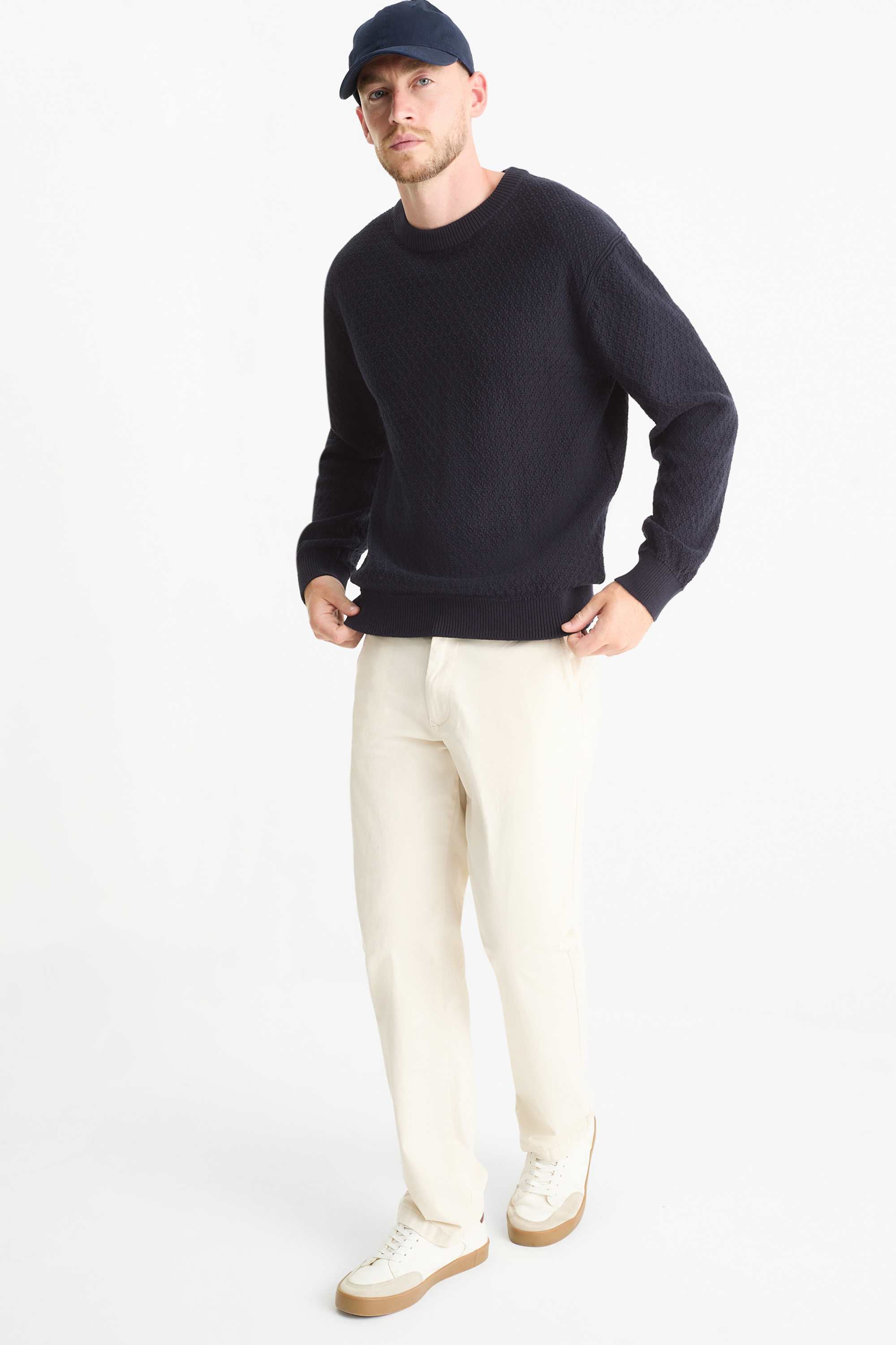 Jumper - textured dark blue