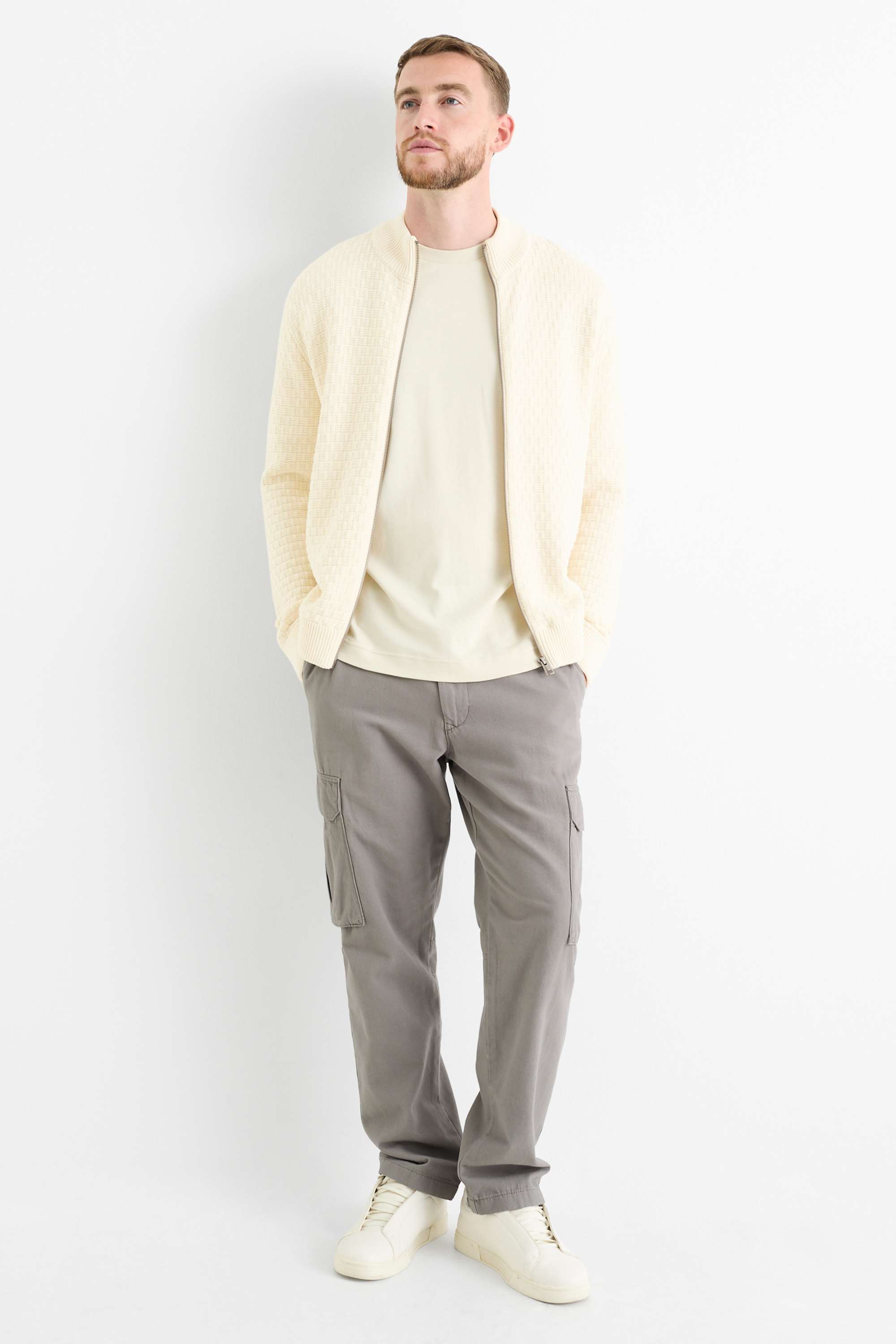 Cardigan - textured cremewhite
