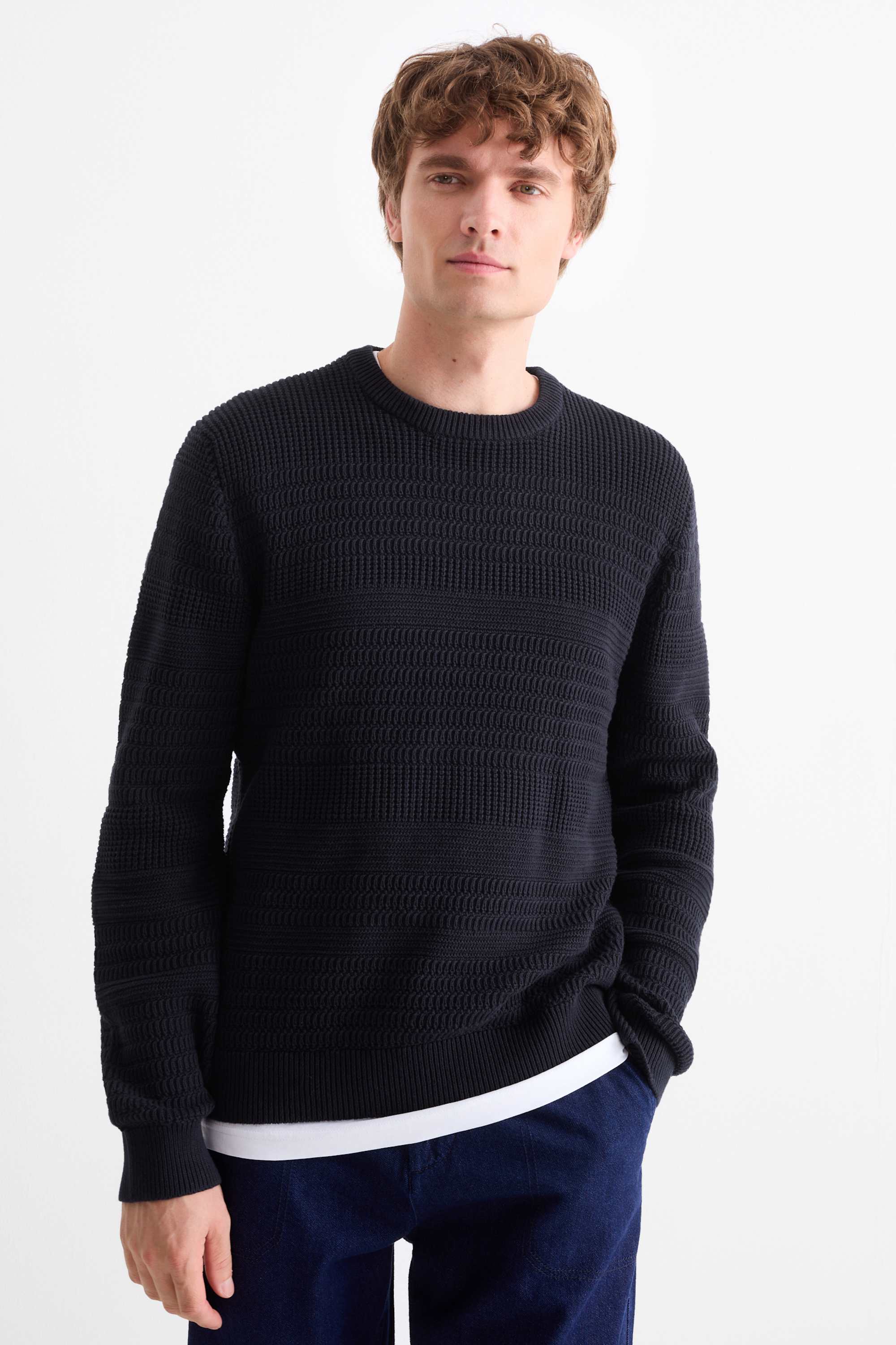 Jumper - textured dark blue