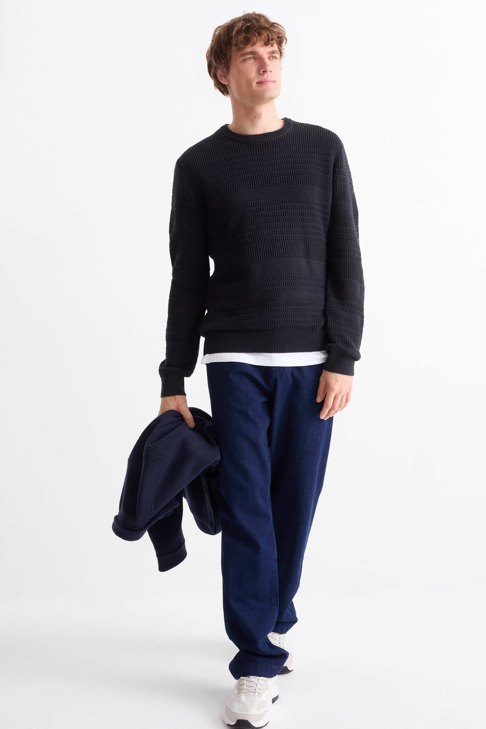 Jumper - textured dark blue