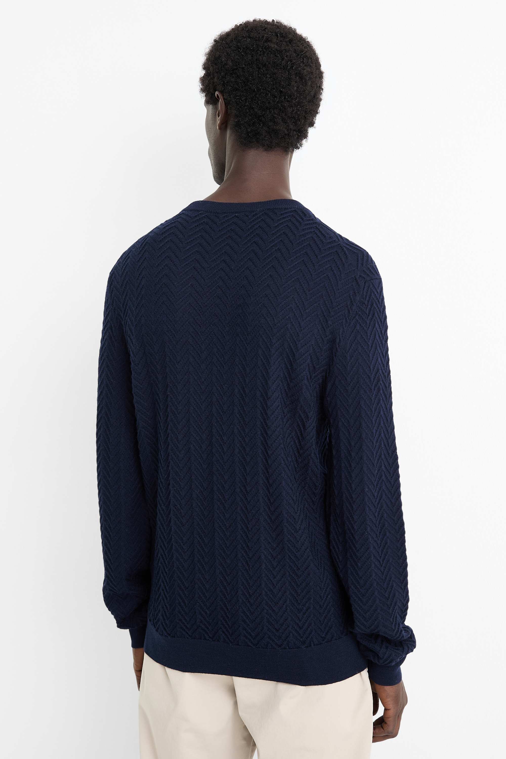 Jumper - wool blend - textured dark blue