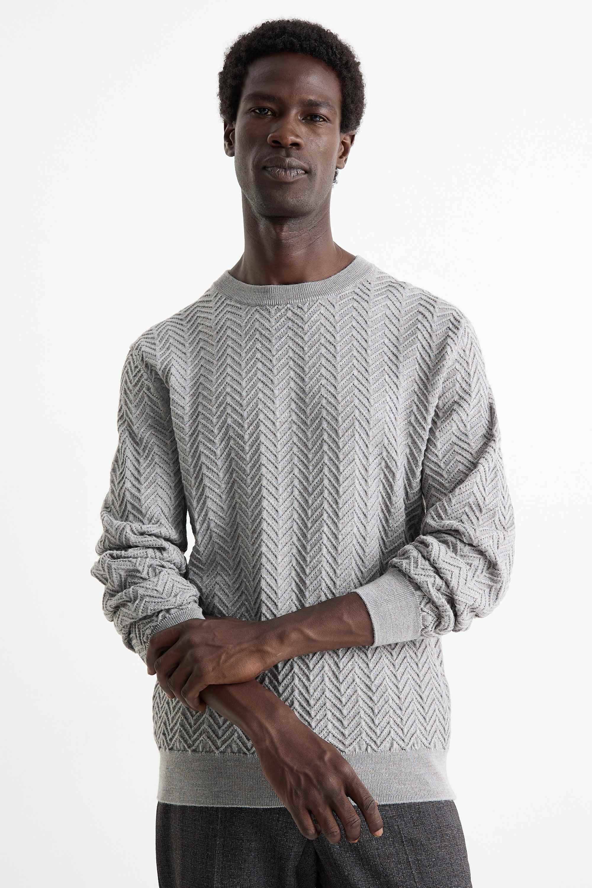 Jumper - wool blend - textured gray