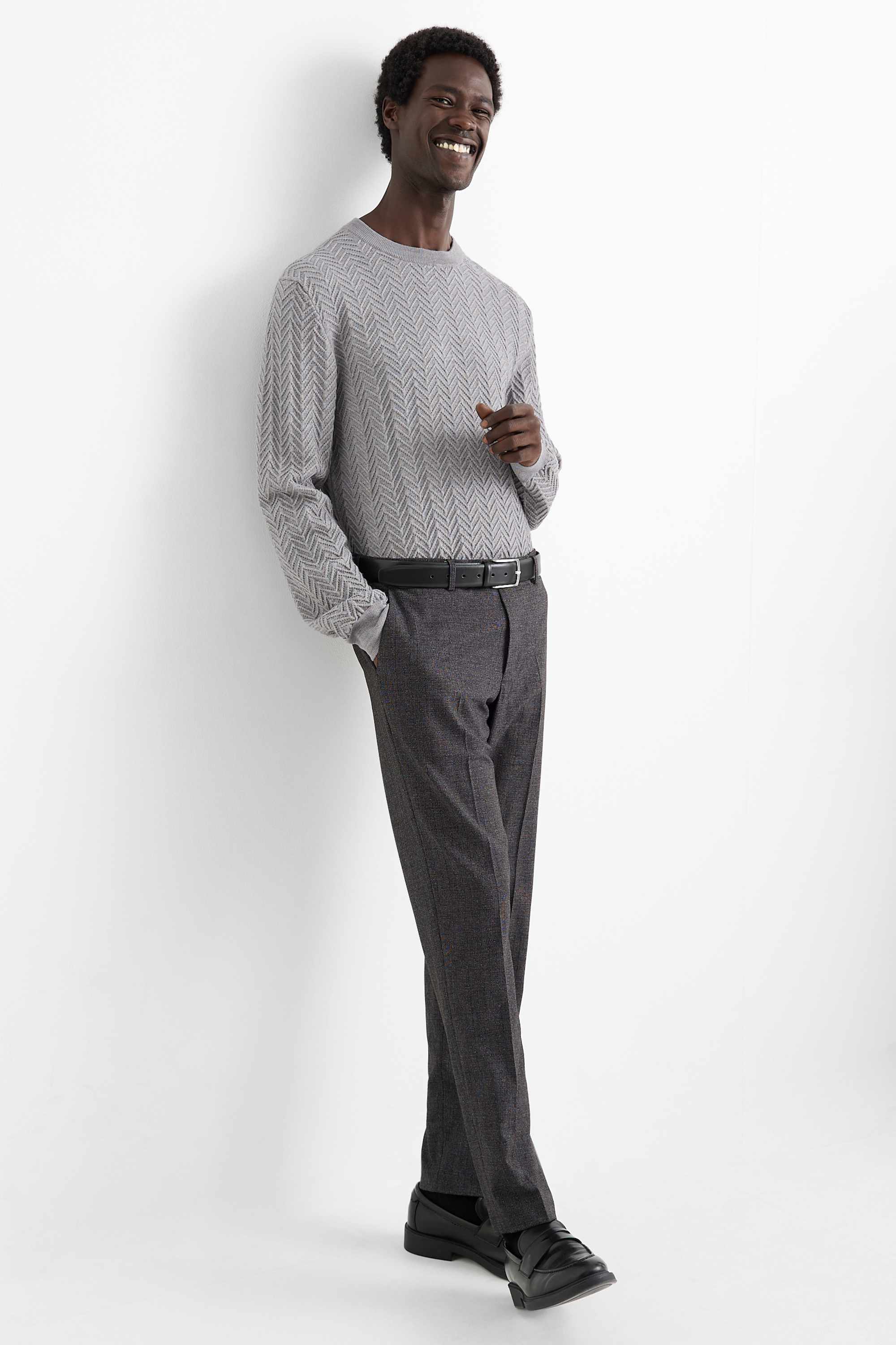 Jumper - wool blend - textured gray