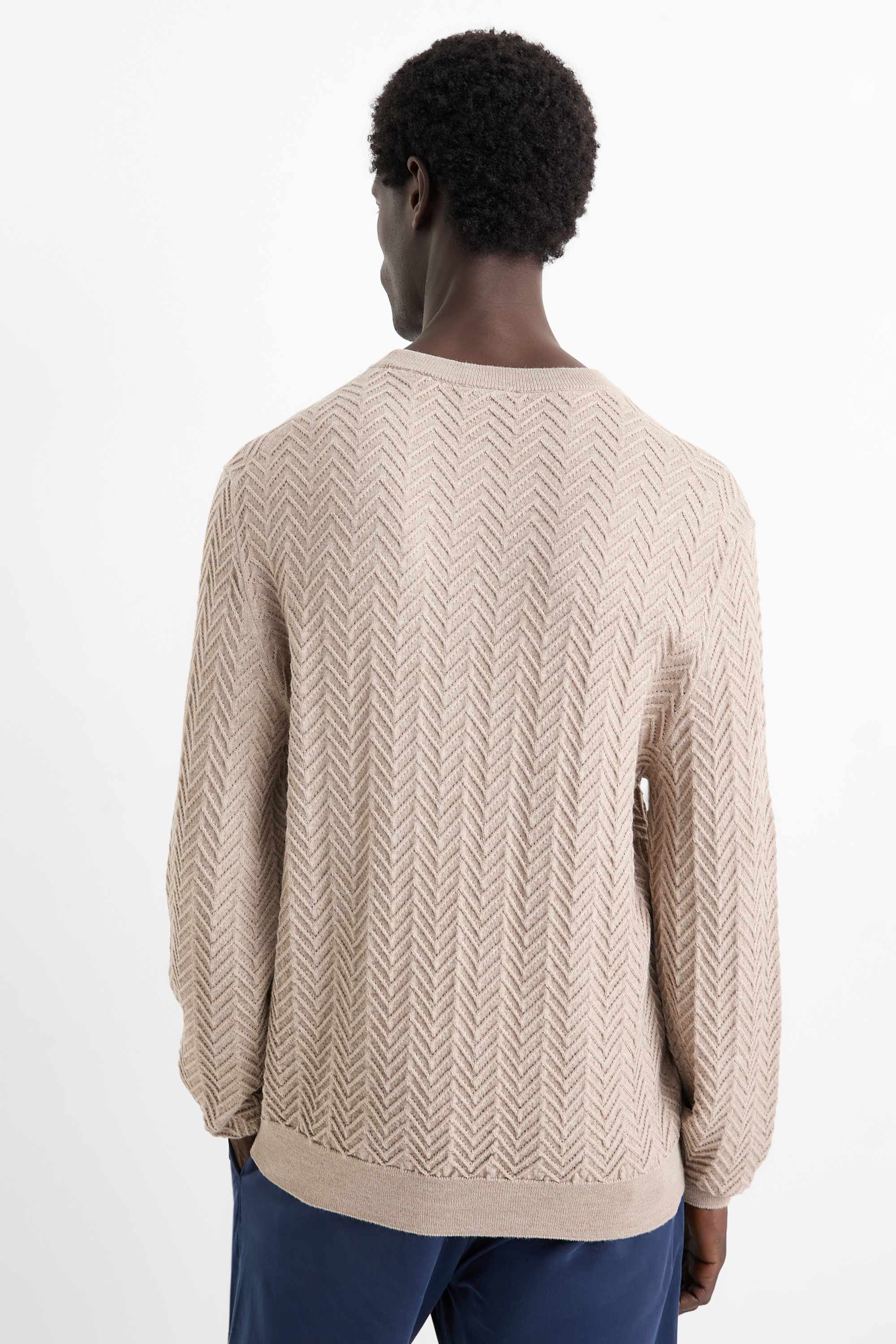 Jumper - wool blend - textured light beige