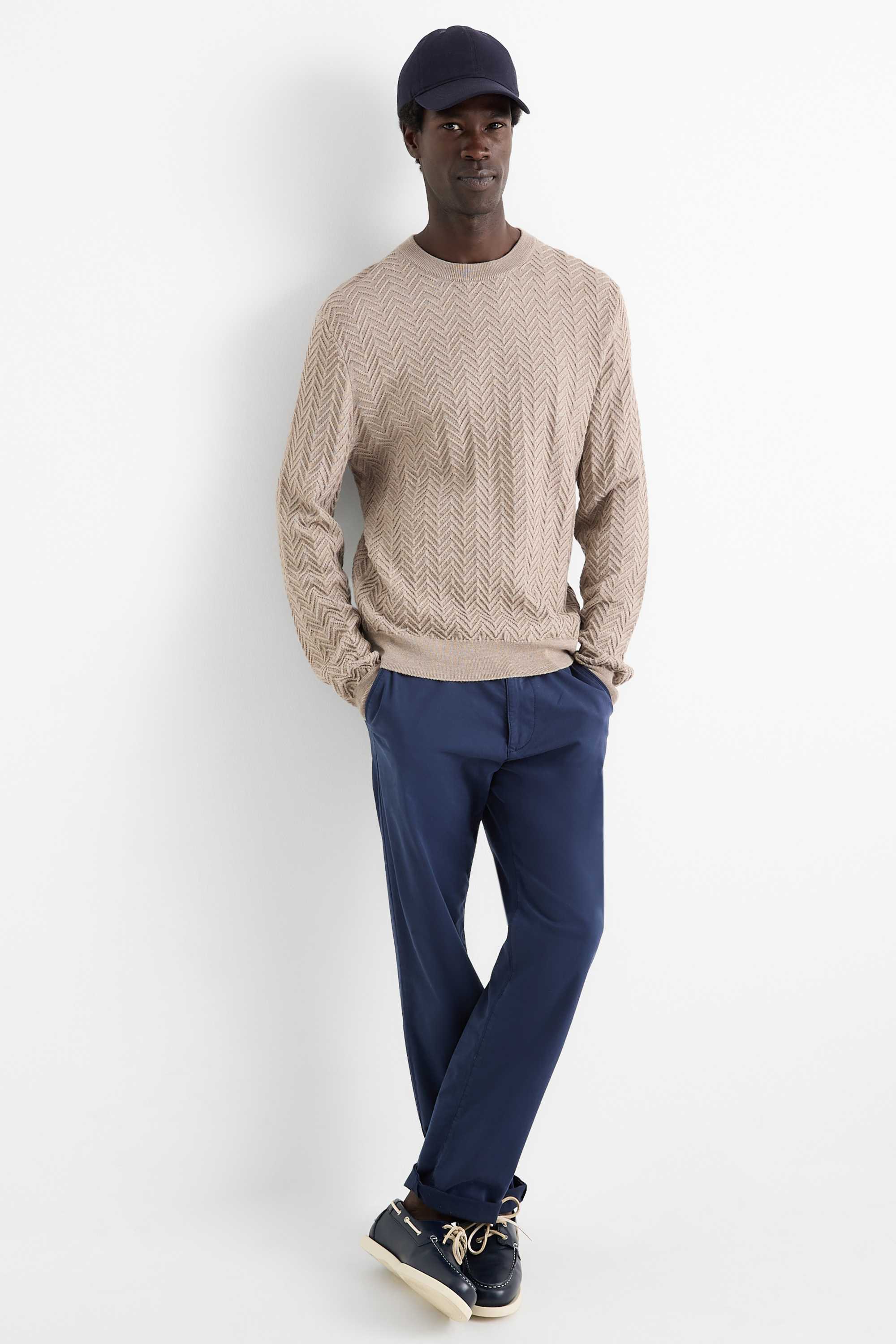 Jumper - wool blend - textured light beige