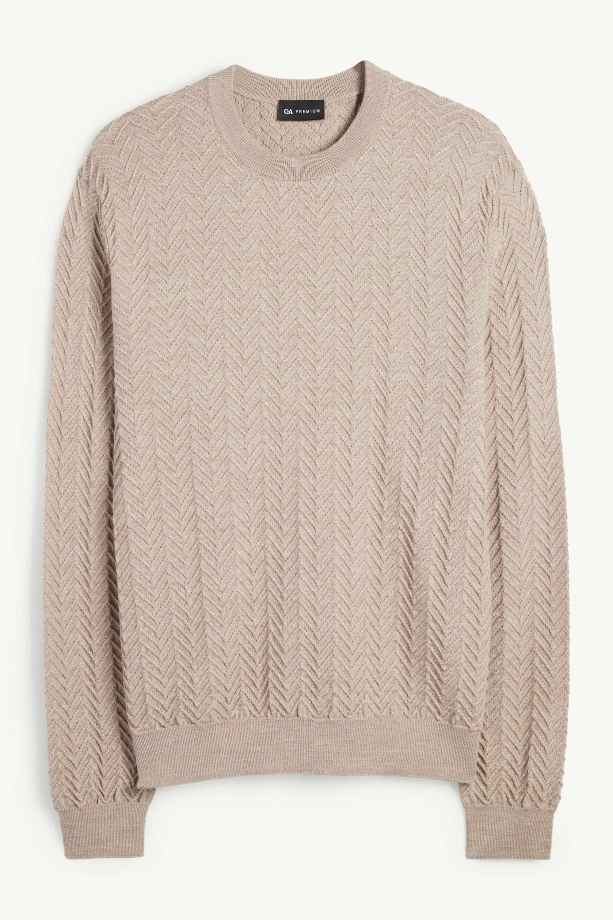 Jumper - wool blend - textured light beige