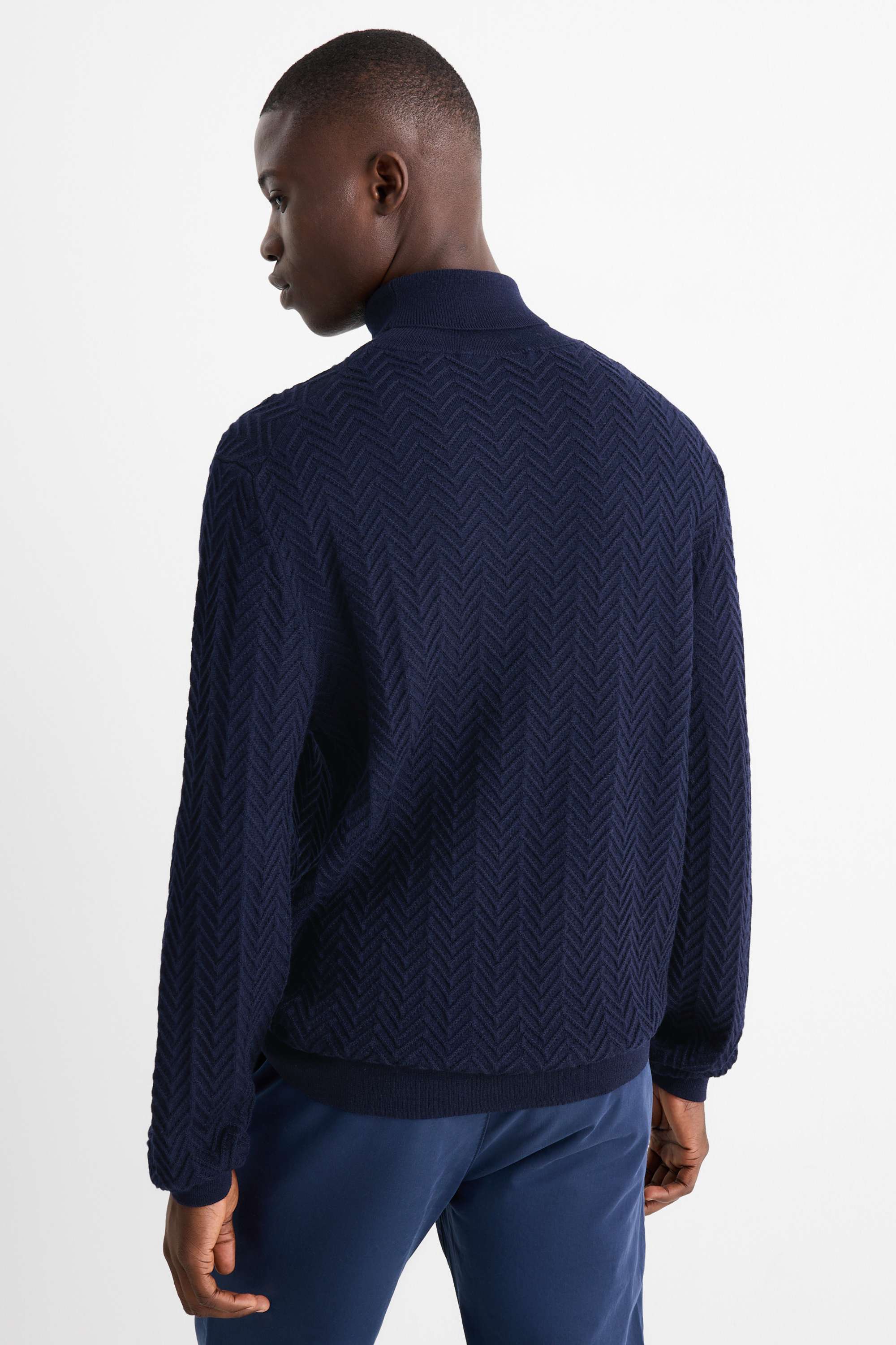 Turtleneck jumper - textured dark blue