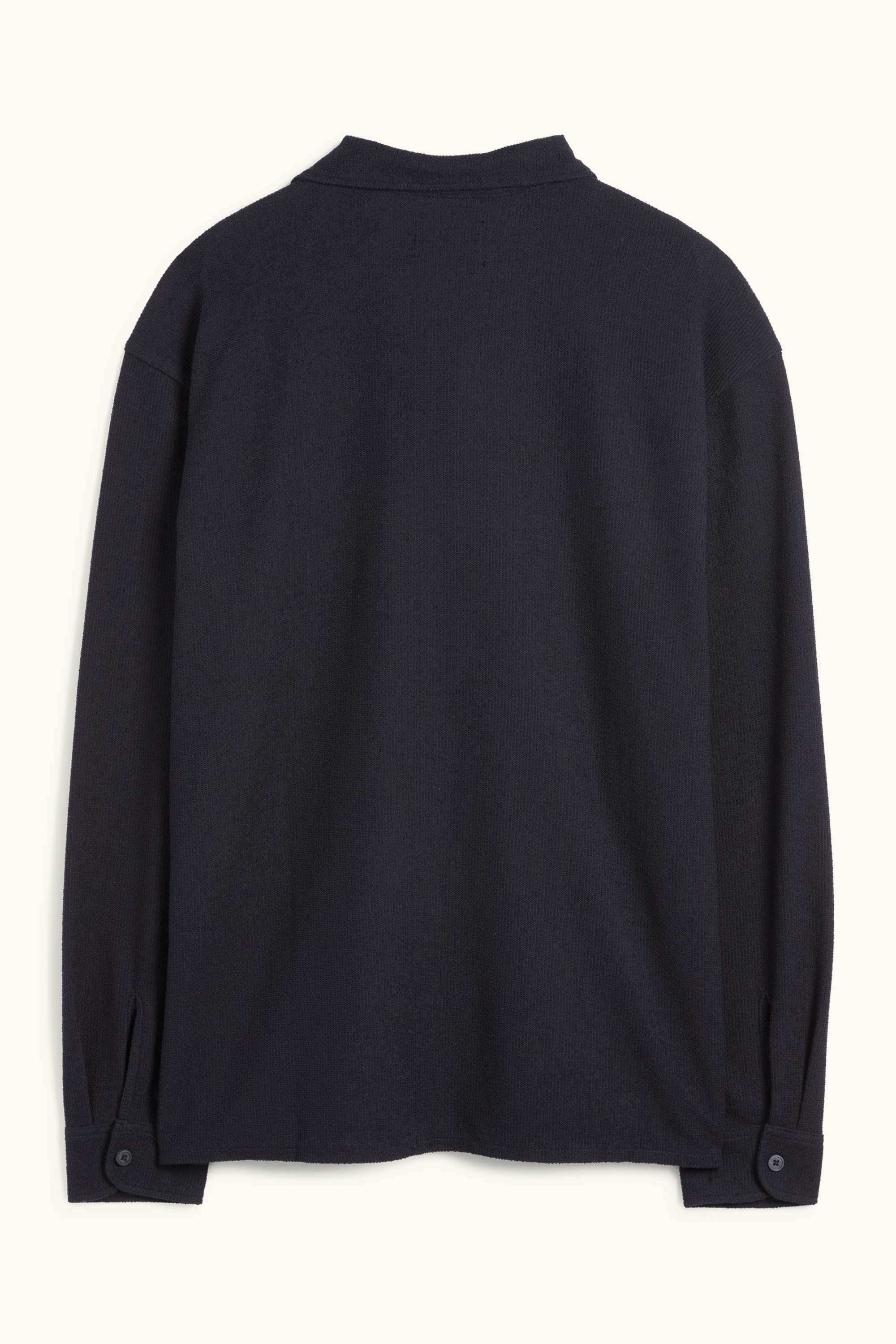 Knitted shirt - loose fit - lapel collar - ribbed black