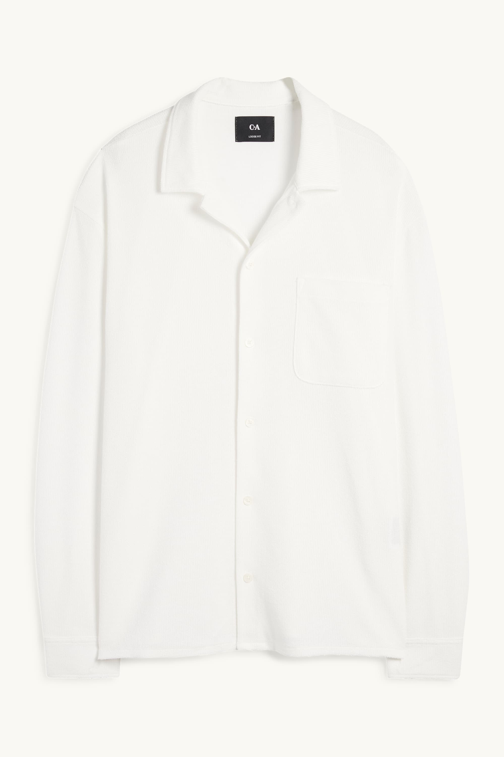 Knitted shirt - loose fit - lapel collar - ribbed cremewhite