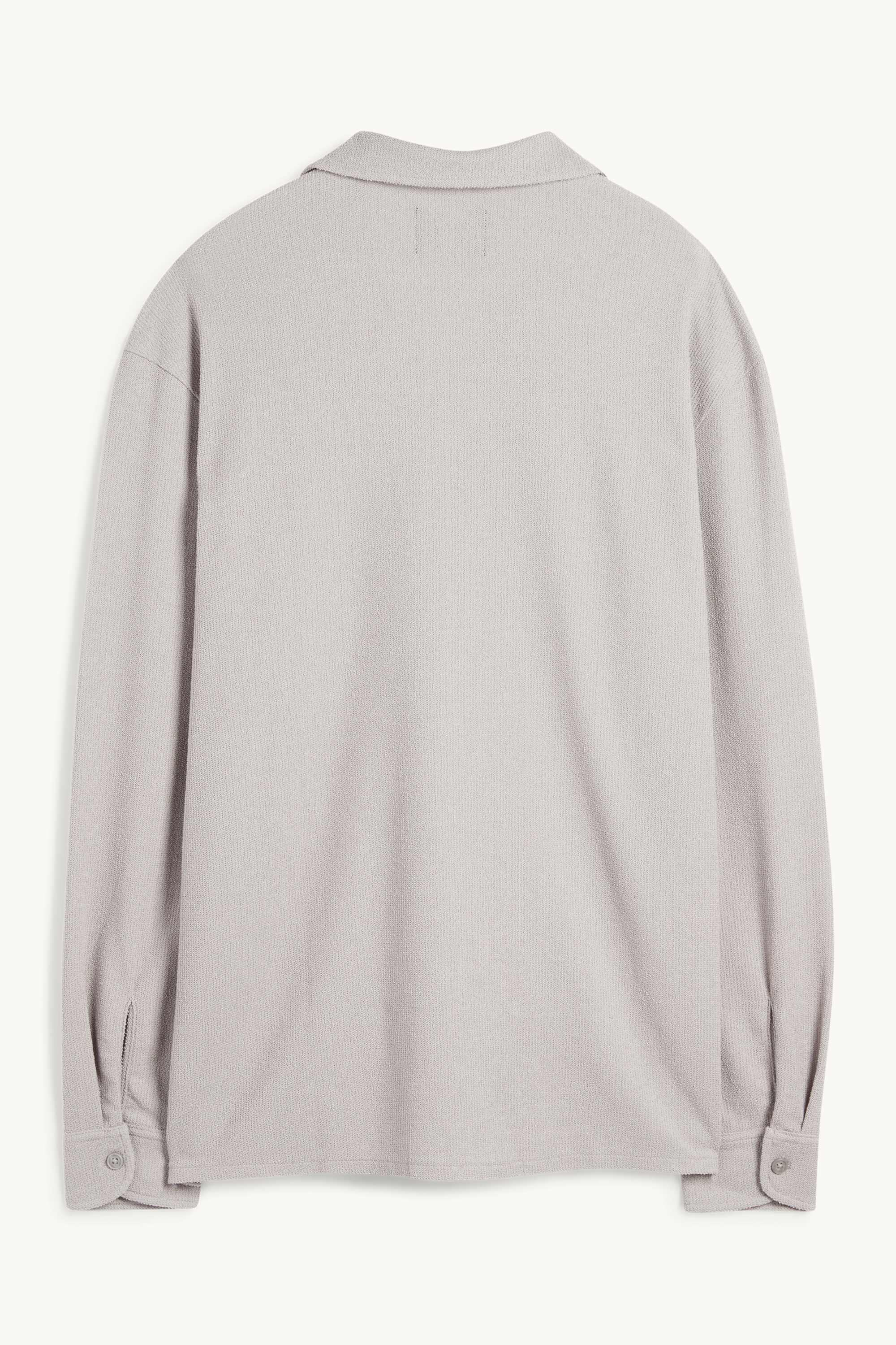 Knitted shirt - loose fit - lapel collar - ribbed gray