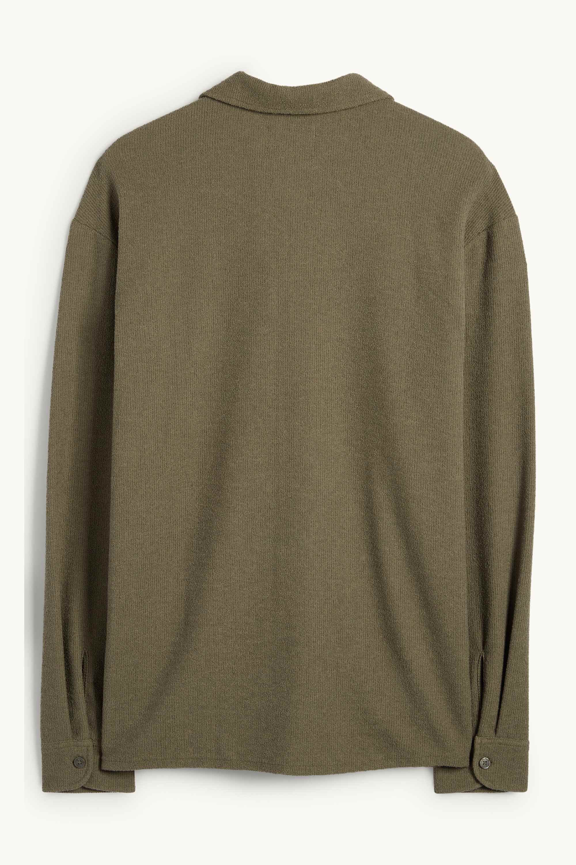 Knitted shirt - loose fit - lapel collar - ribbed green
