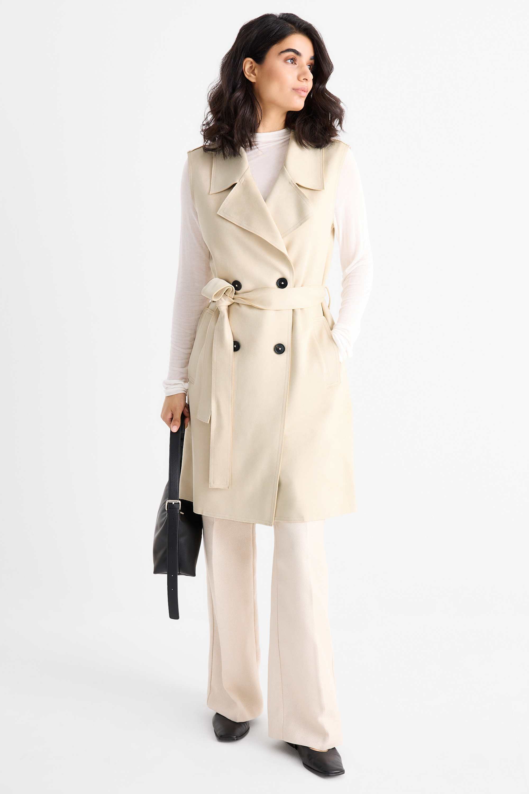 Long waistcoat - regular fit - faux suede light beige