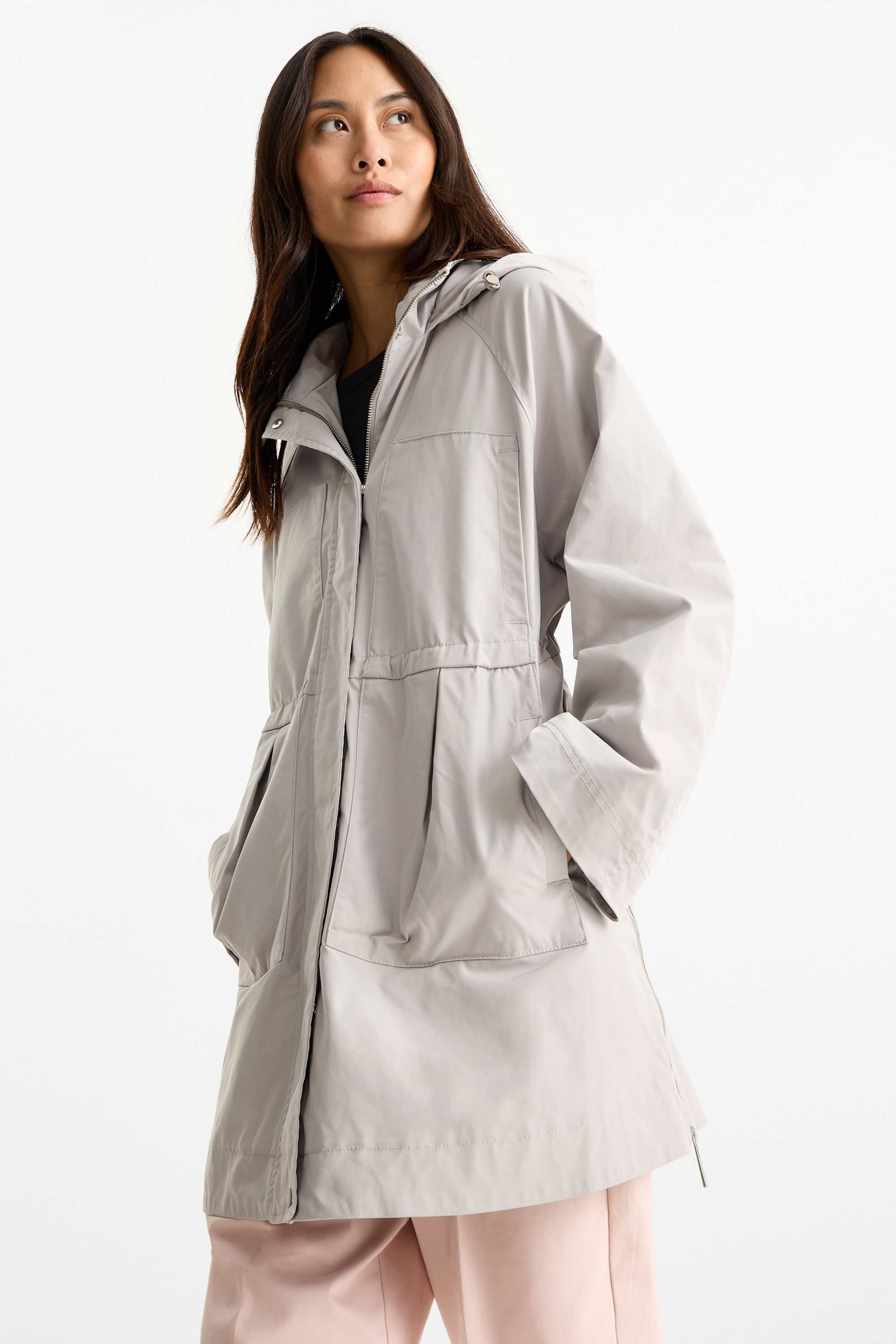 Parka with hood light gray