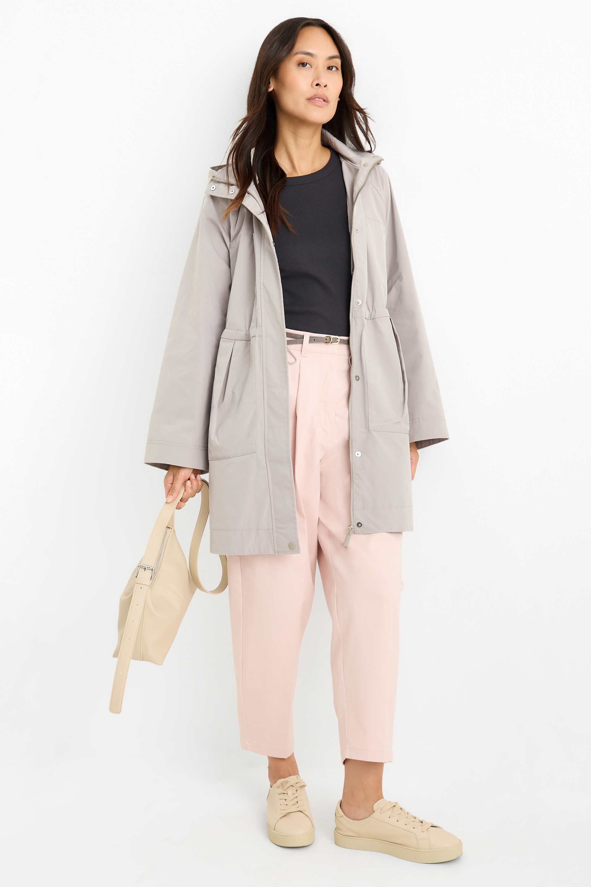 Parka with hood light gray