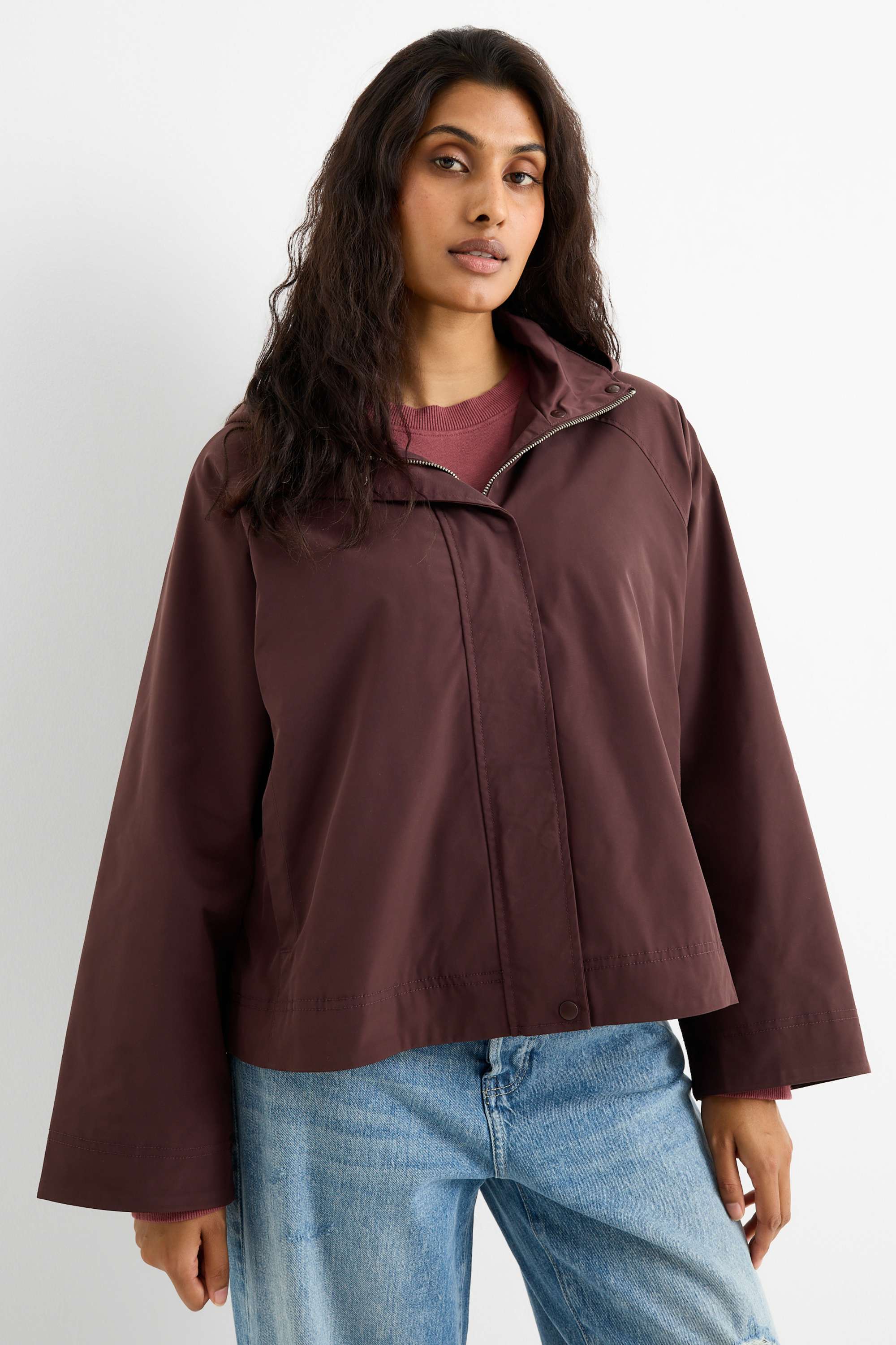 Jacket with hood dark red