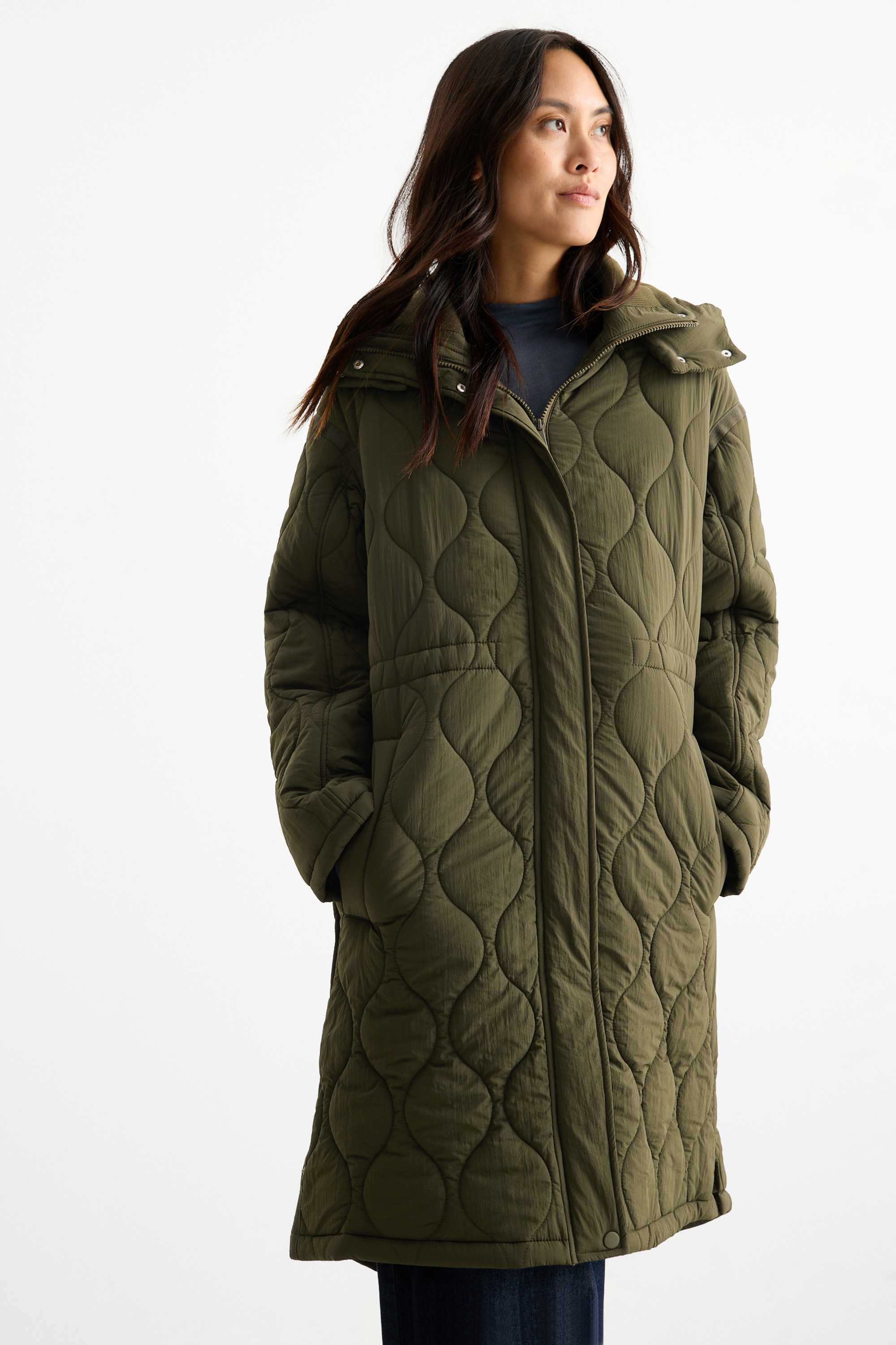 Quilted coat with hood green