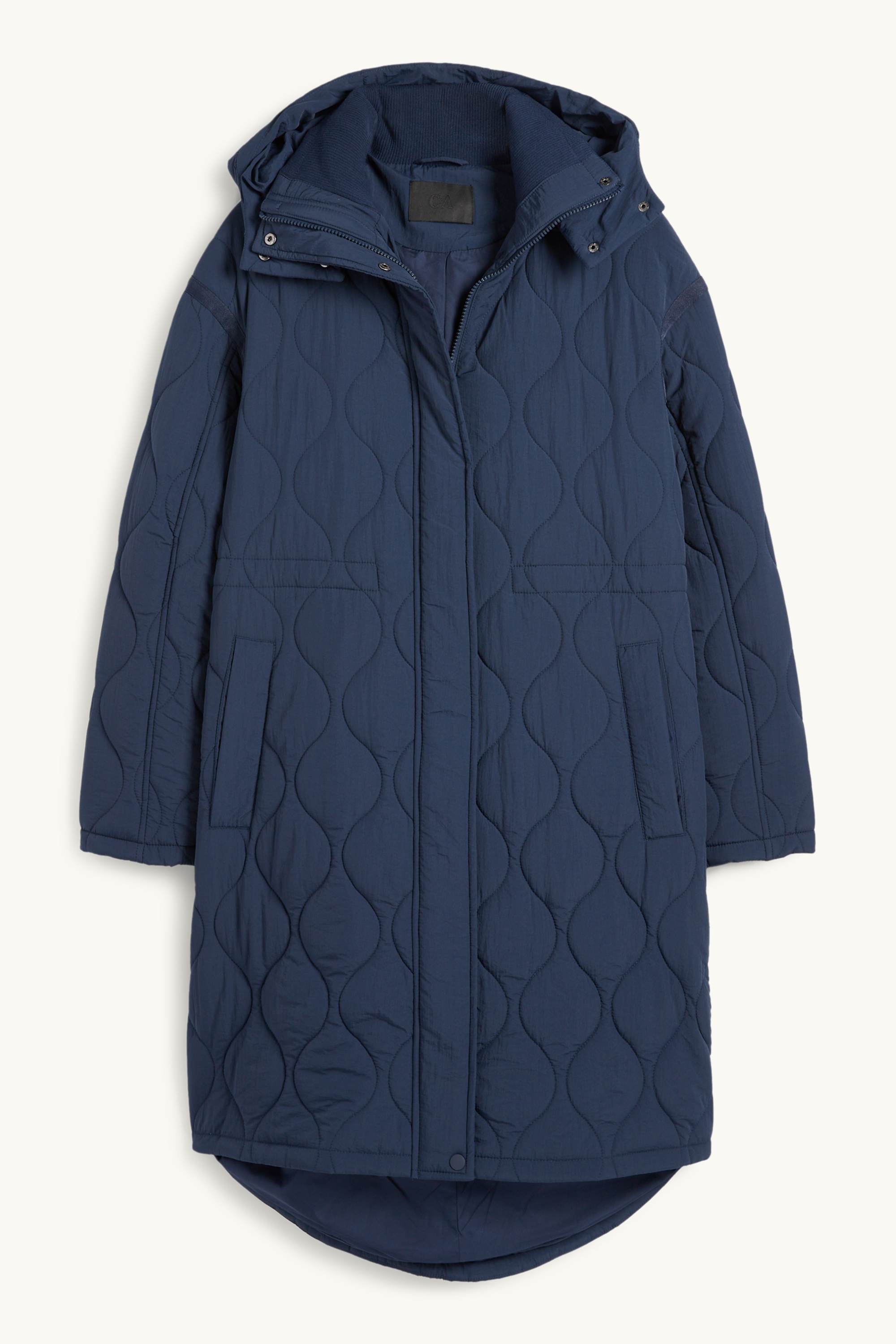 Quilted coat with hood dark blue