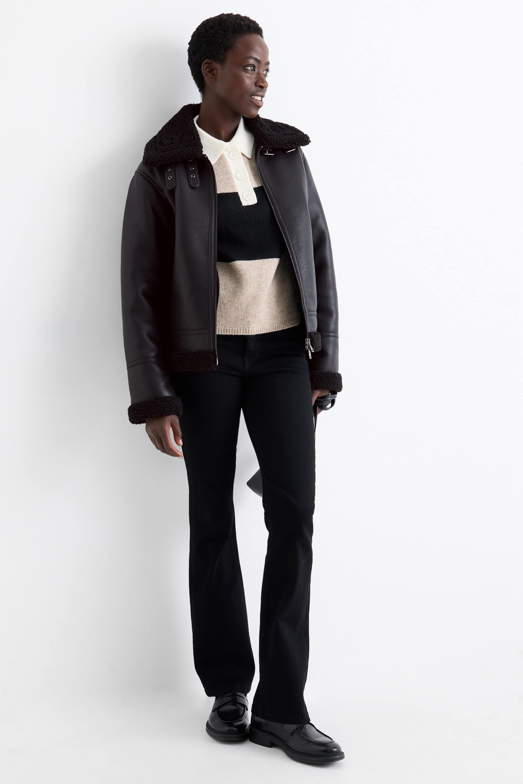 Faux shearling jacket - faux leather black