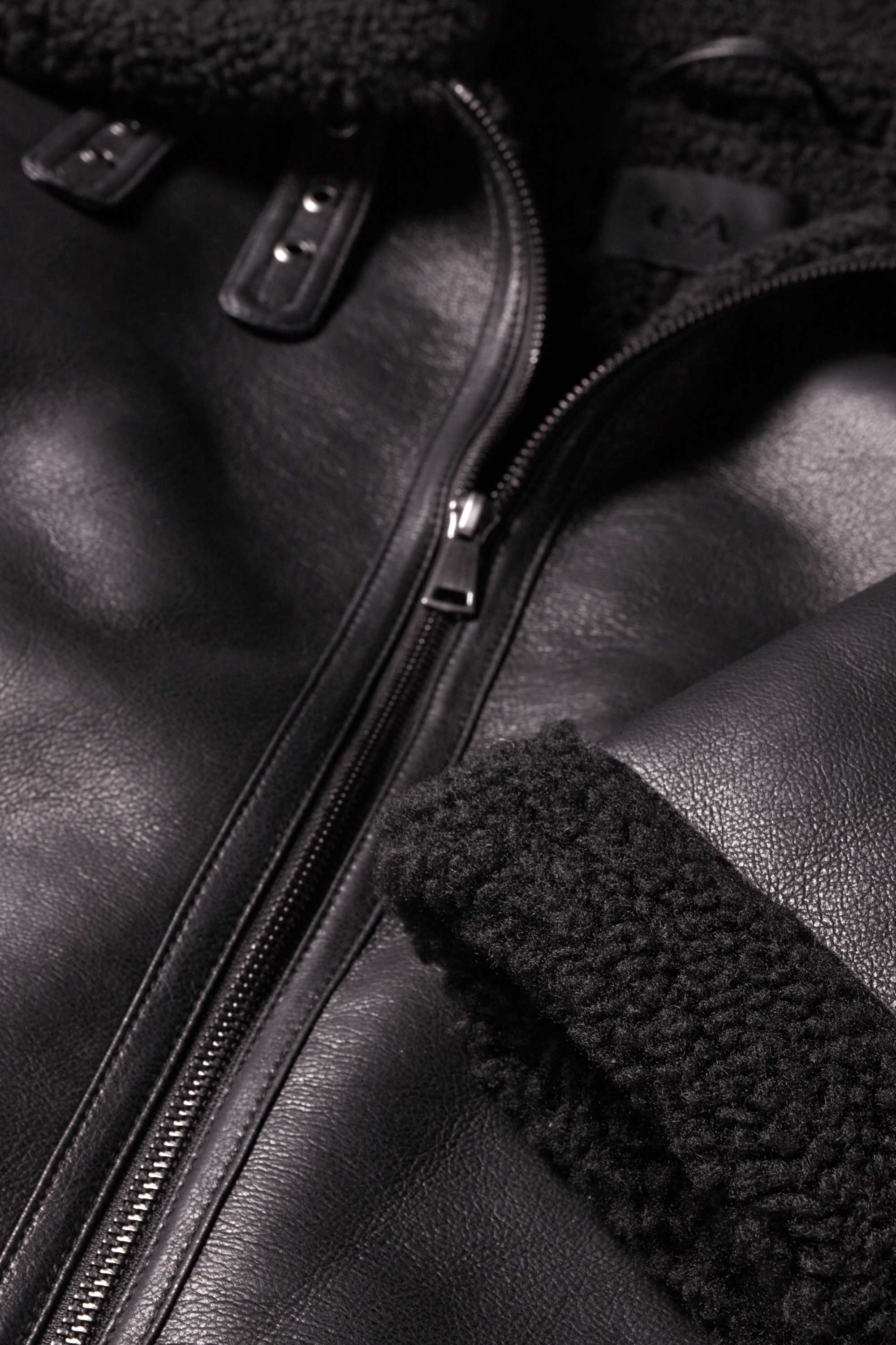 Faux shearling jacket - faux leather black