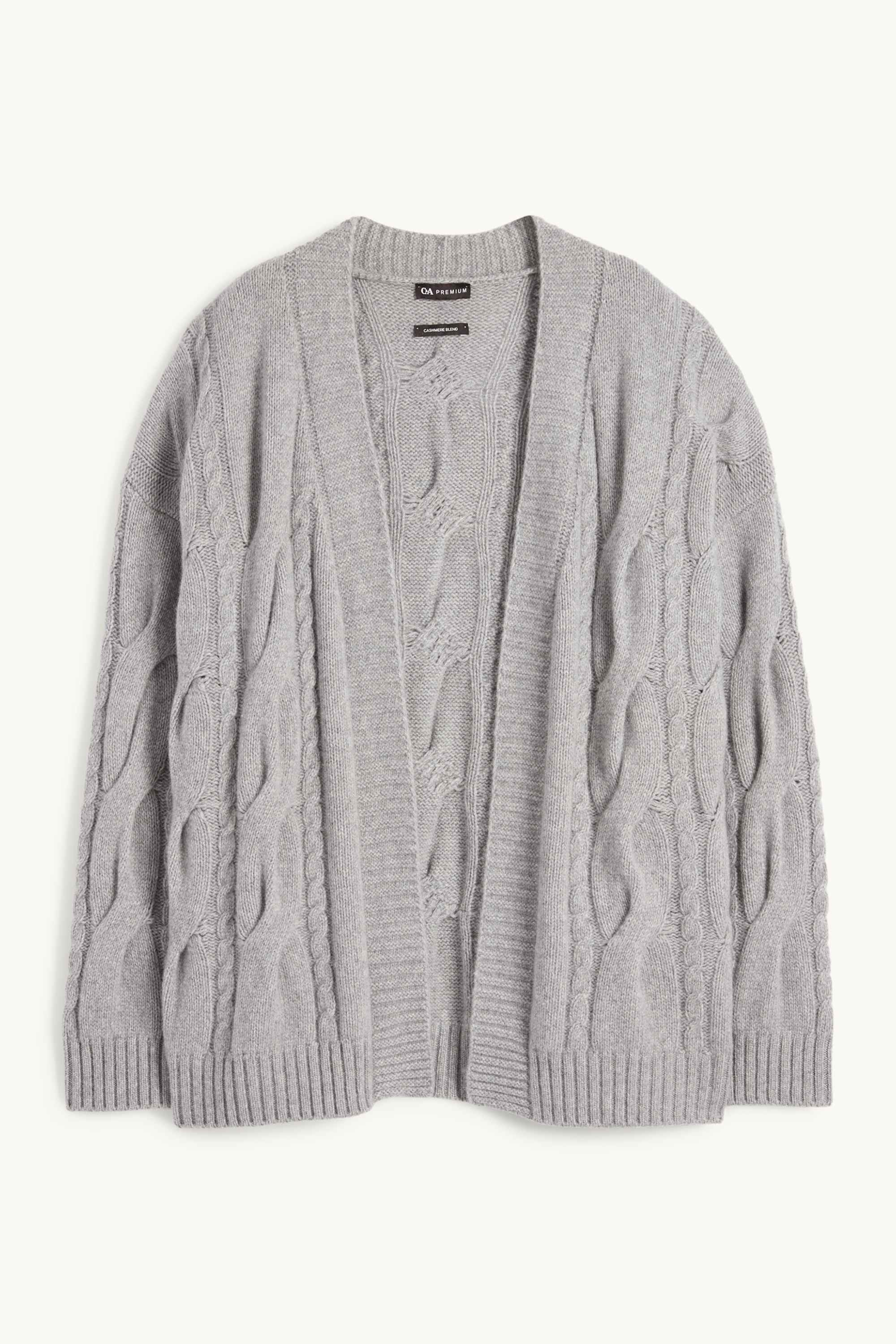 Cashmere cardigan - cable knit pattern gray