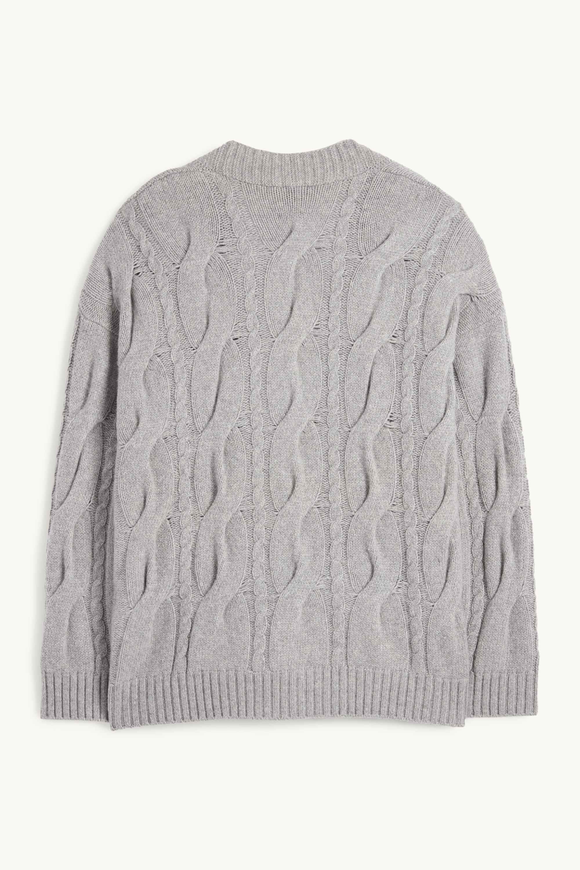 Cashmere cardigan - cable knit pattern gray