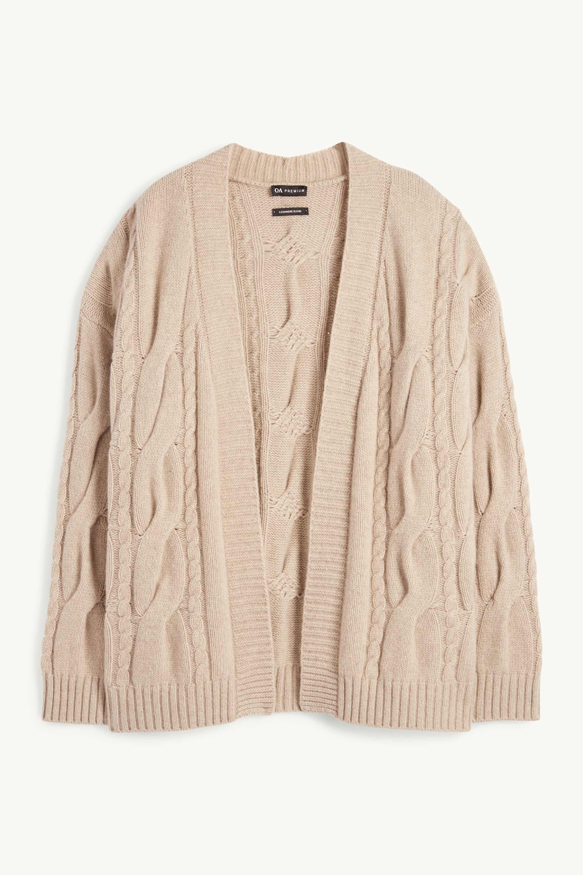 Cashmere cardigan - cable knit pattern beige