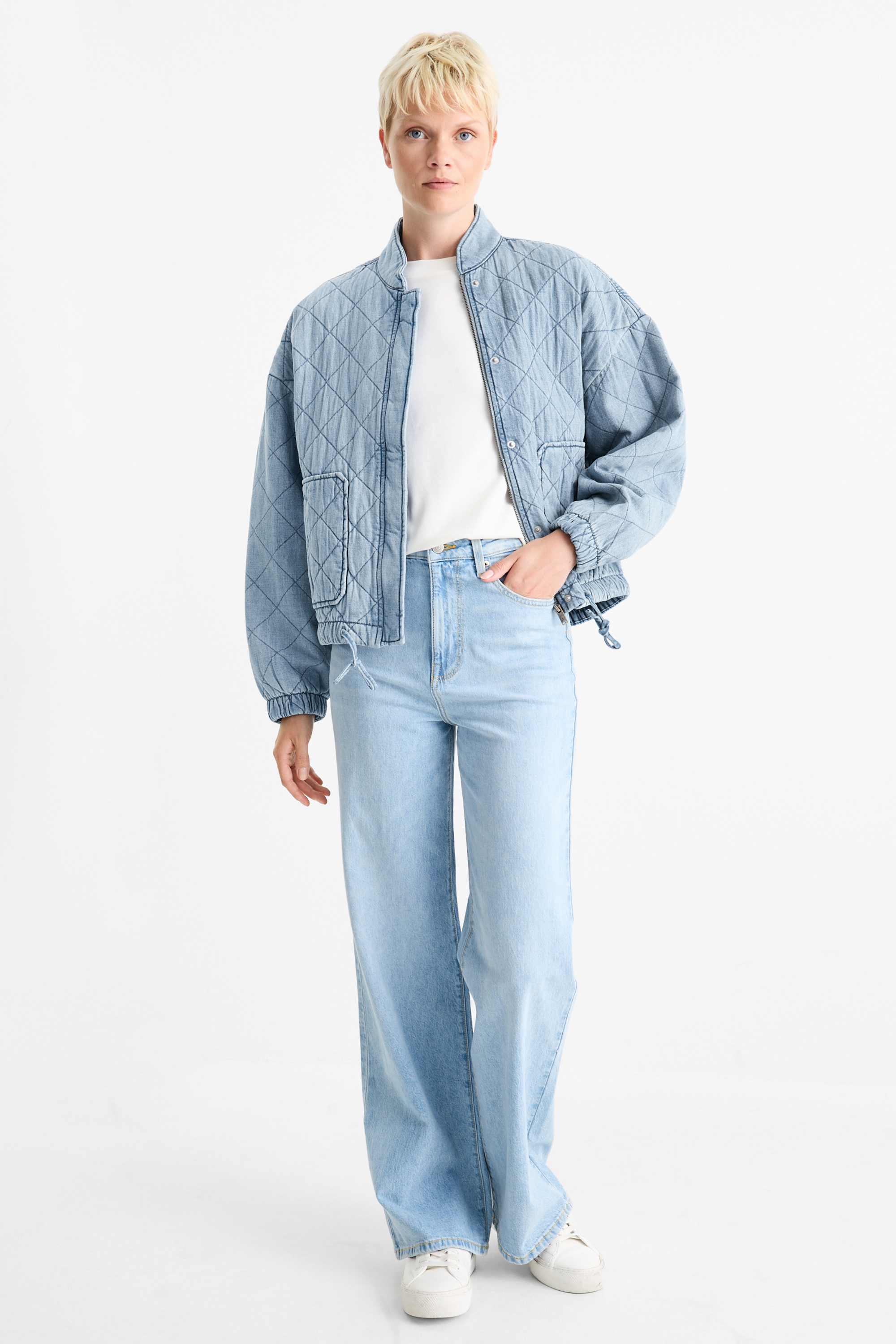 Quilted denim jacket denim-light blue