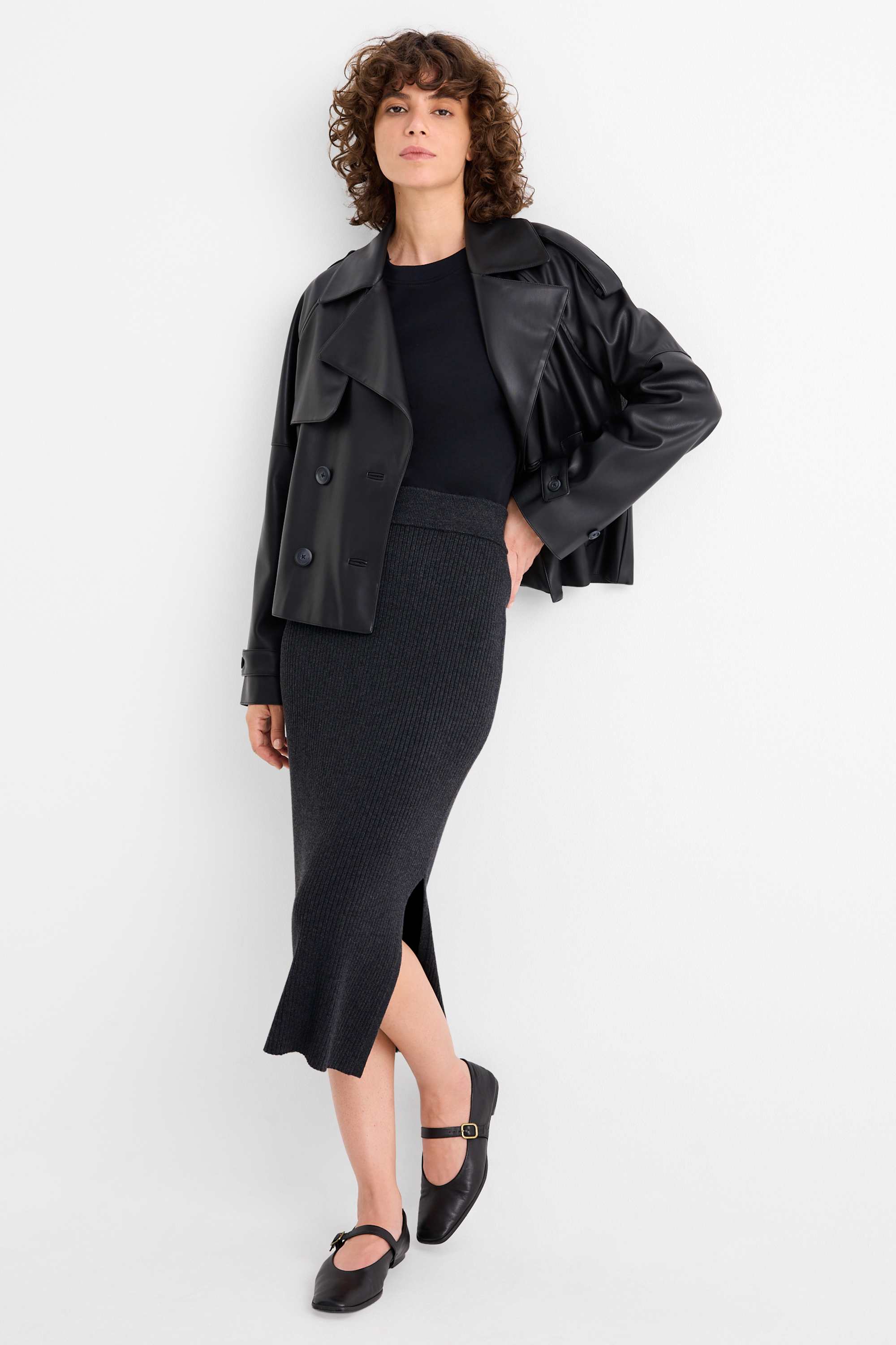 Knitted skirt - ribbed dark gray