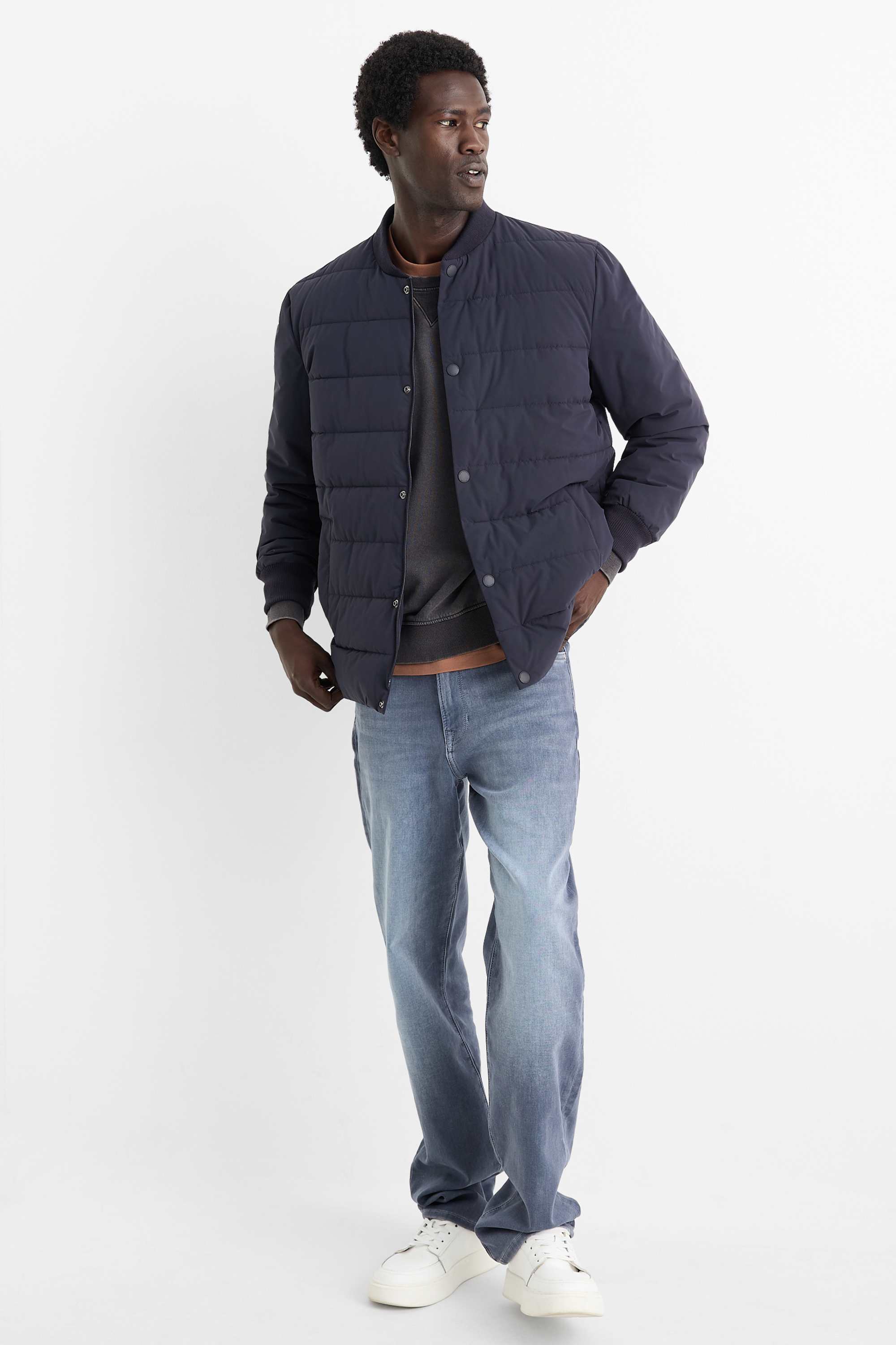 Quilted bomber jacket - water-repellent dark blue
