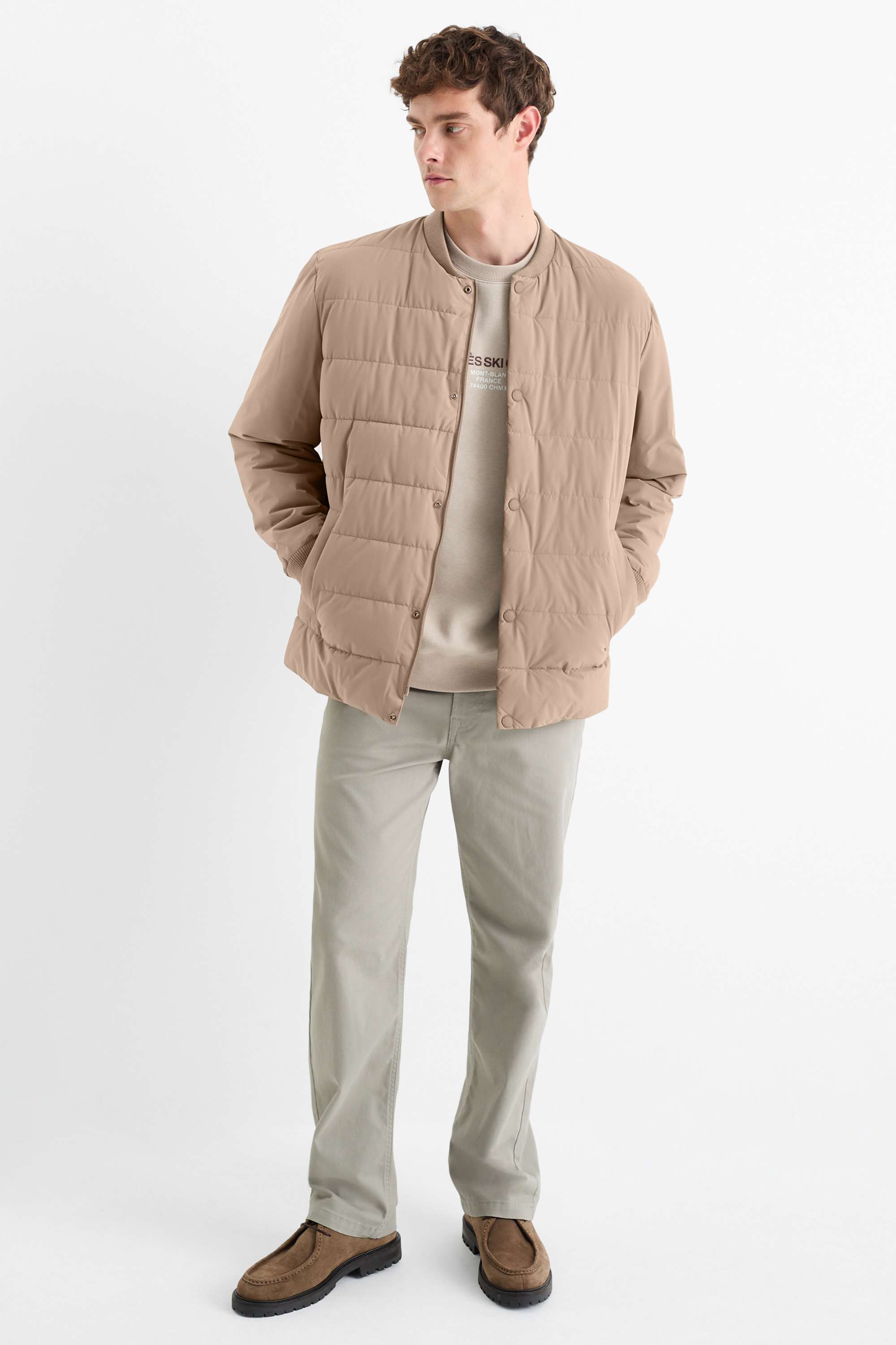 Quilted bomber jacket - water-repellent beige