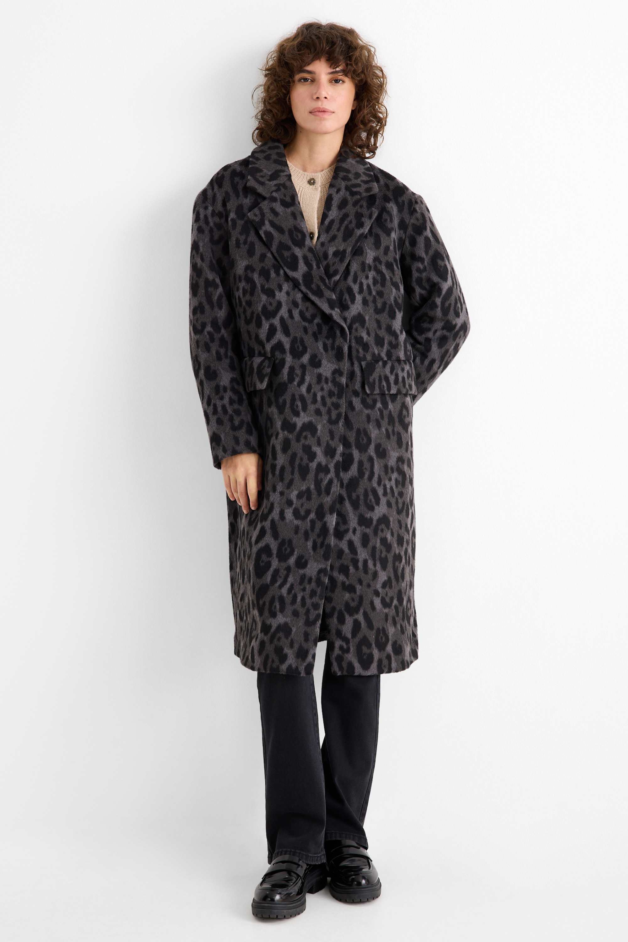 Coat - leopard print dark gray