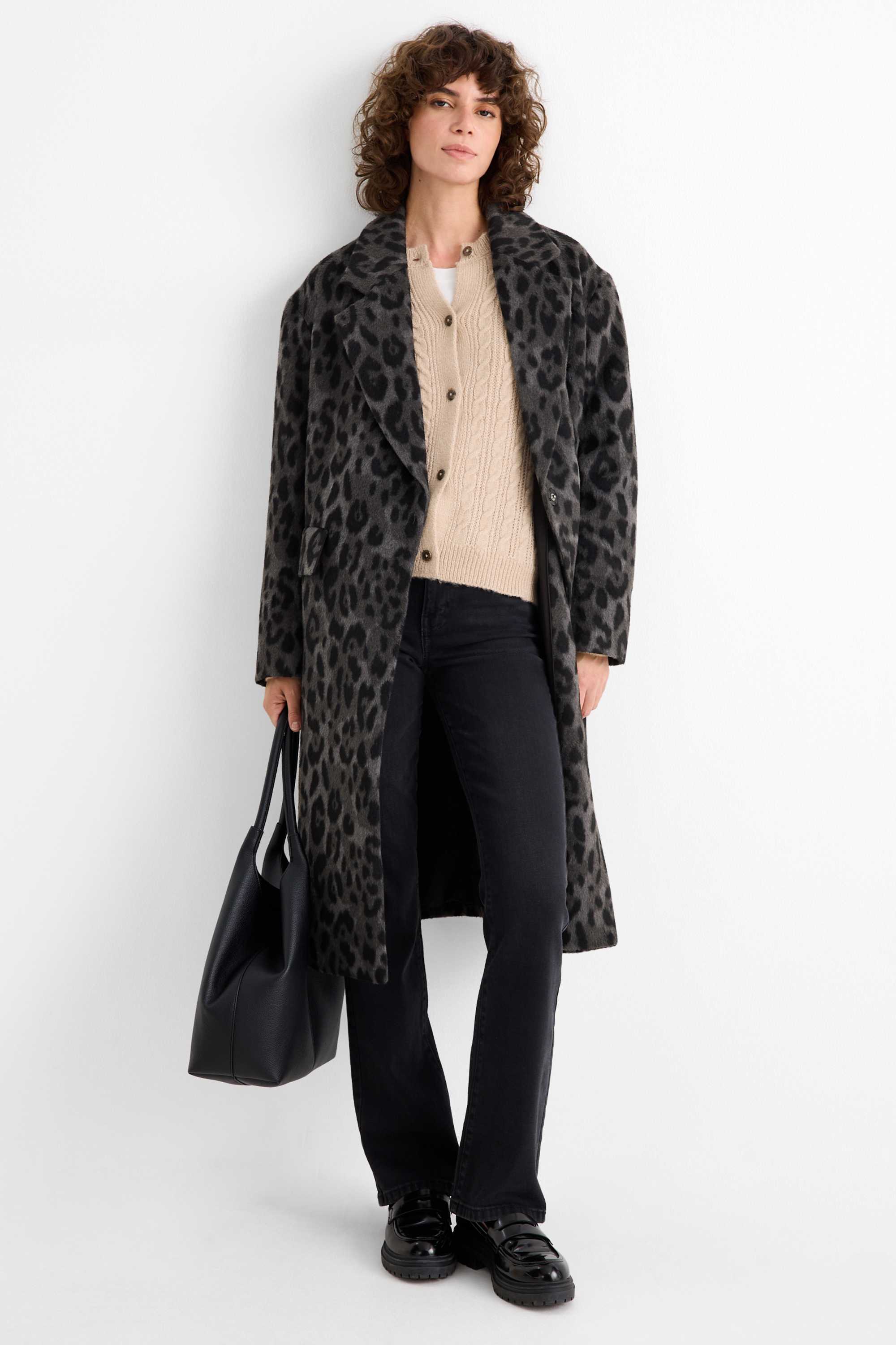 Coat - leopard print dark gray