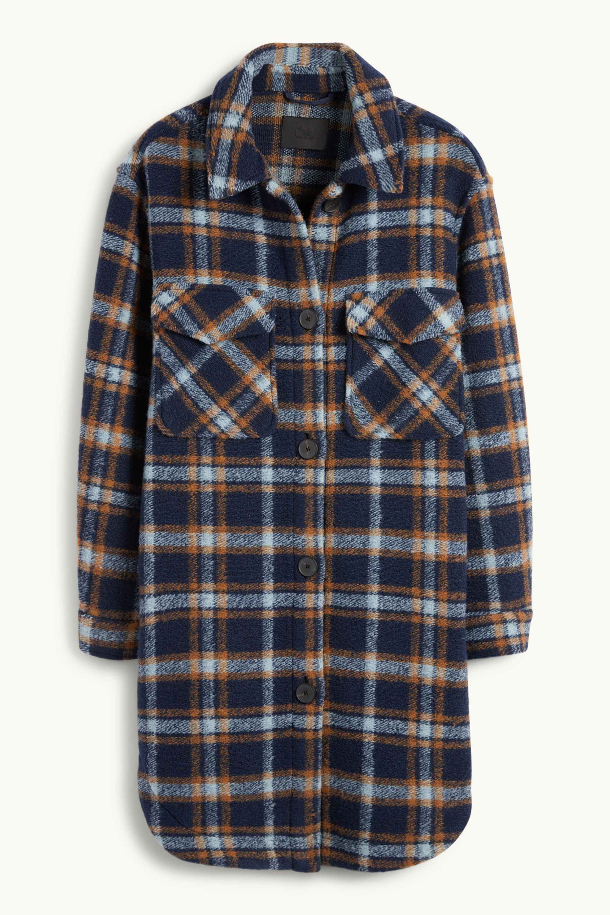 Knitted coat - check dark blue