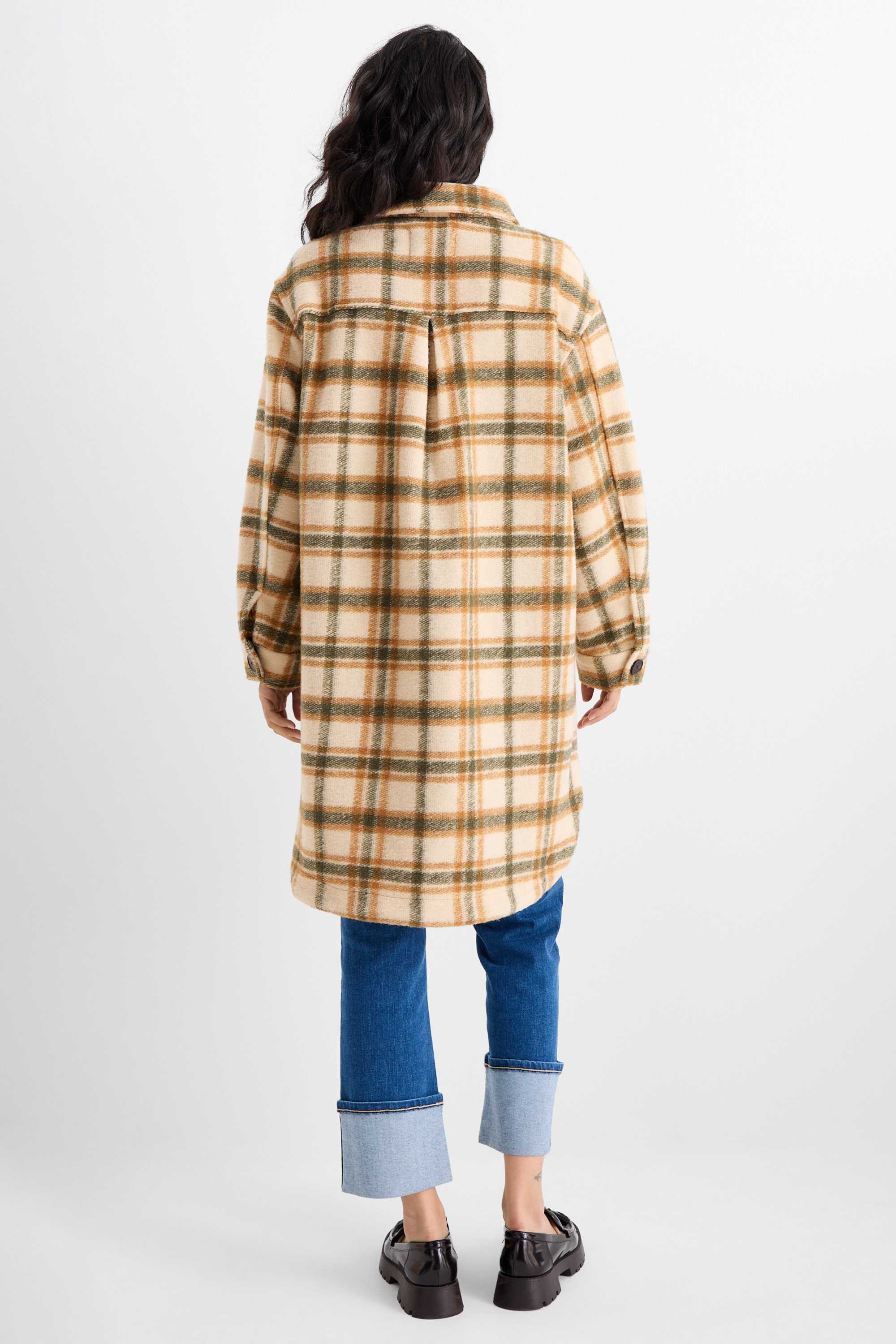 Knitted coat - check light beige