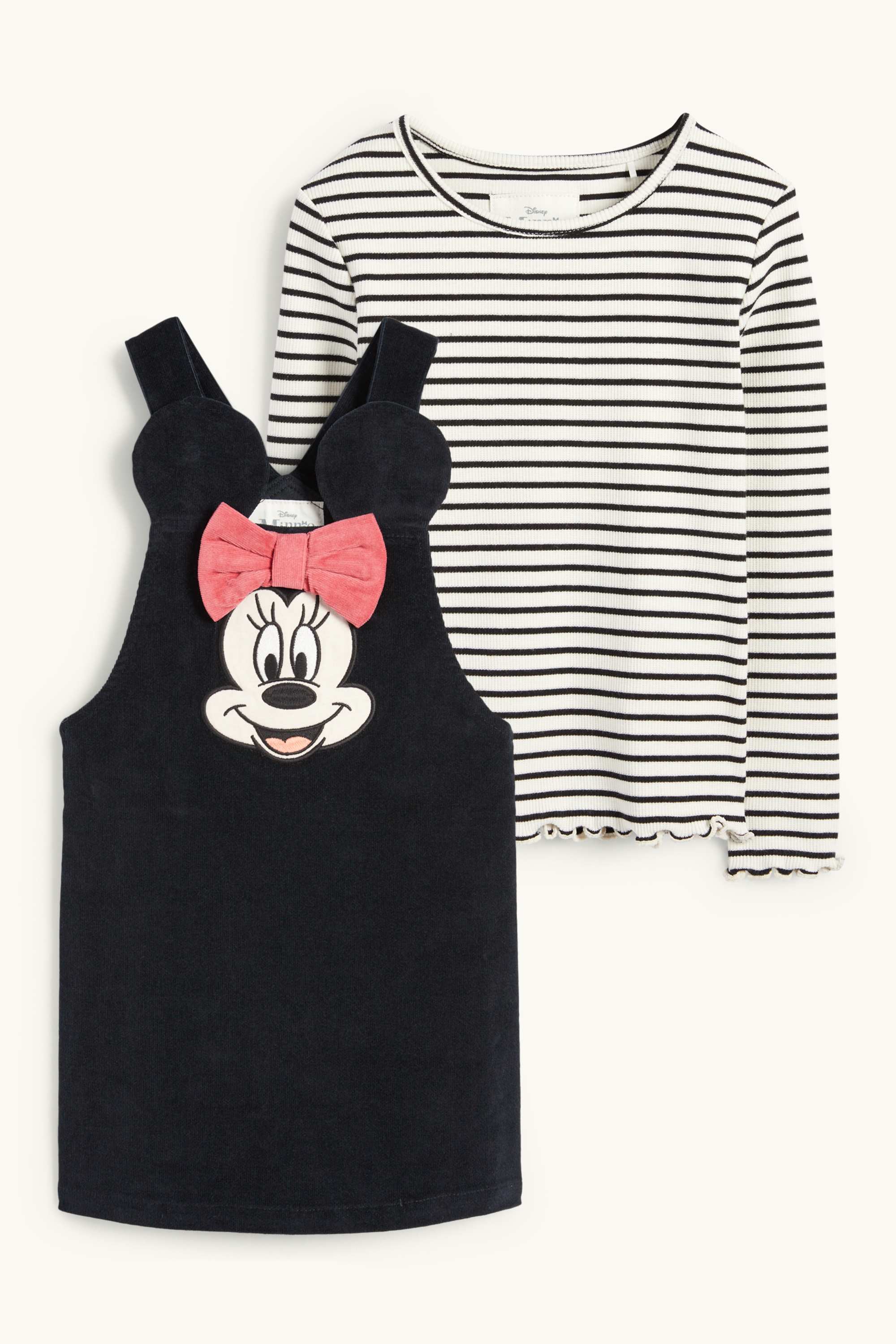 Minnie Mouse - set - velvet dress and long sleeve top - 2 piece black / white